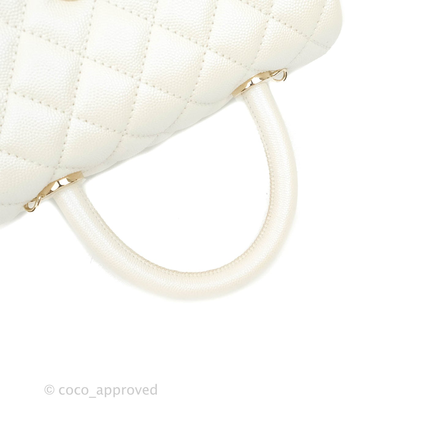 Chanel Small Quilted Coco Handle Iridescent White Caviar Gold Hardware