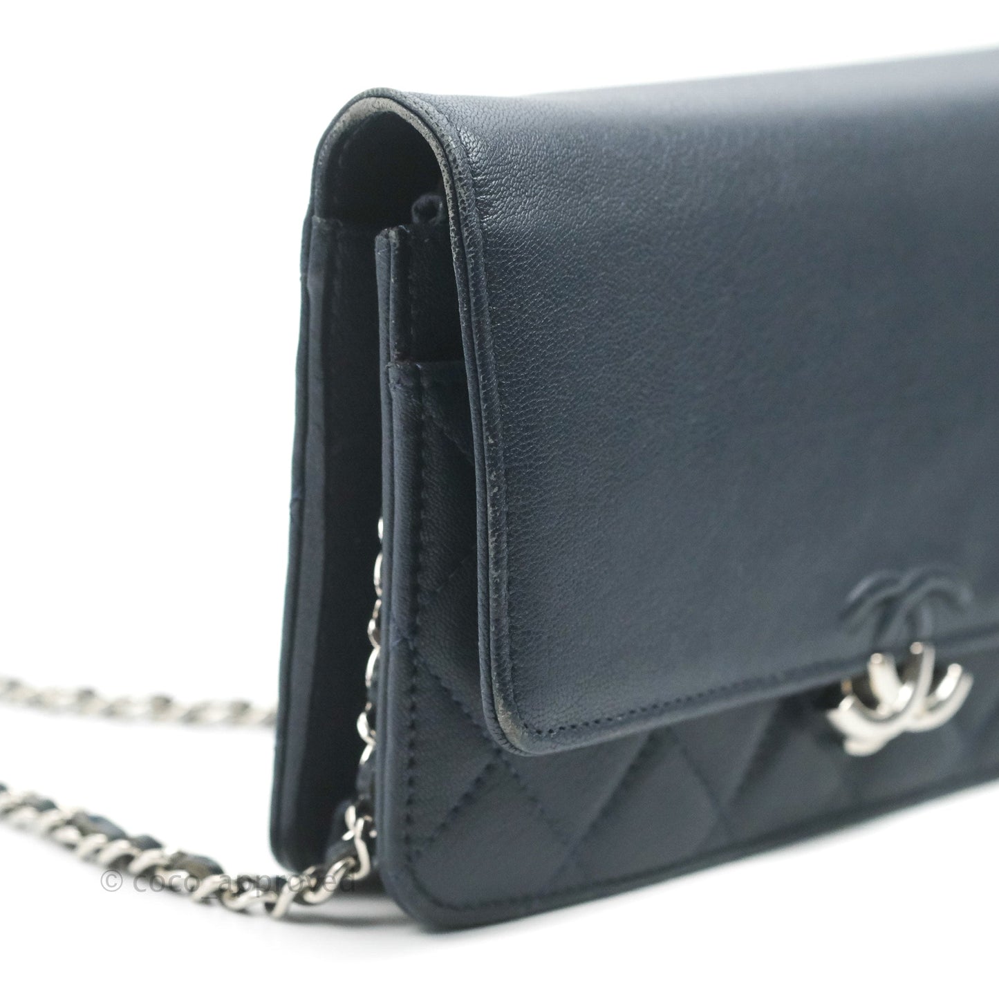 Chanel Urban Companion Wallet on Chain WOC Navy Calfskin Silver Hardware