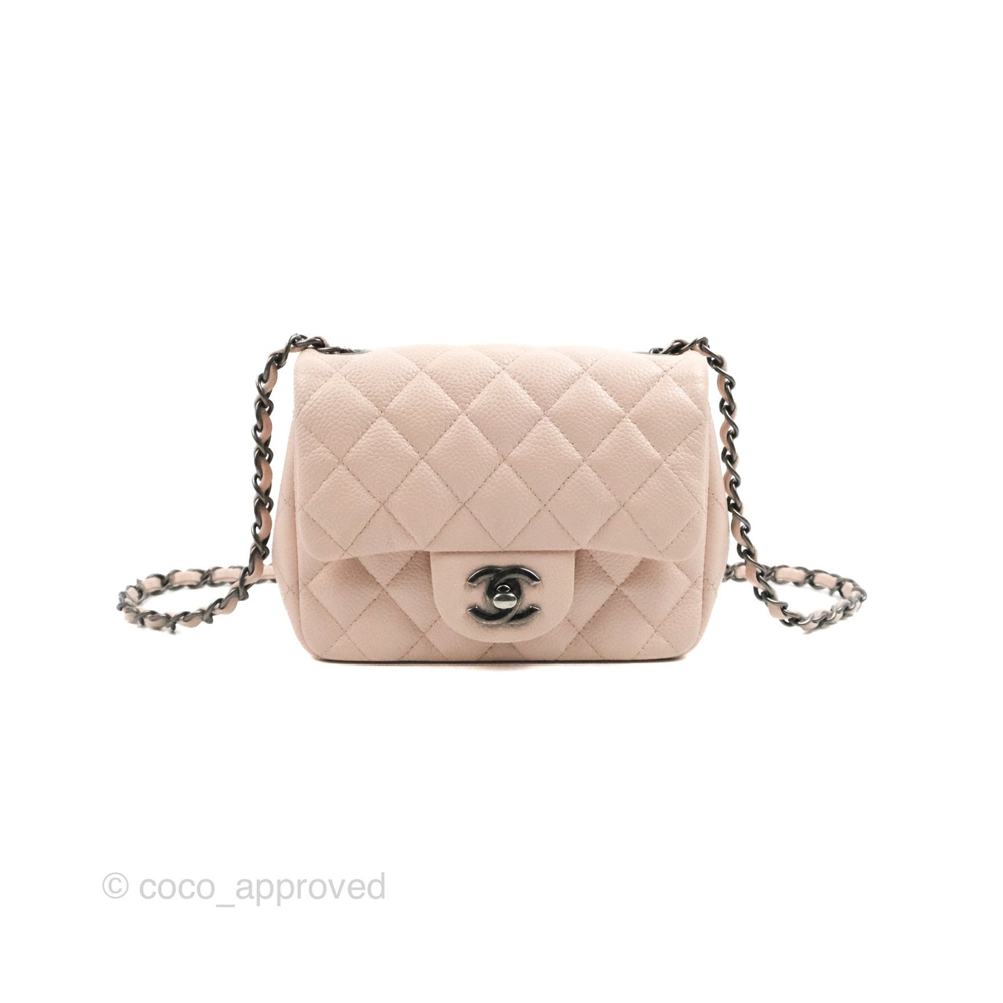 Chanel Quilted Mini Square Sakura Pink Caviar Ruthenium Hardware