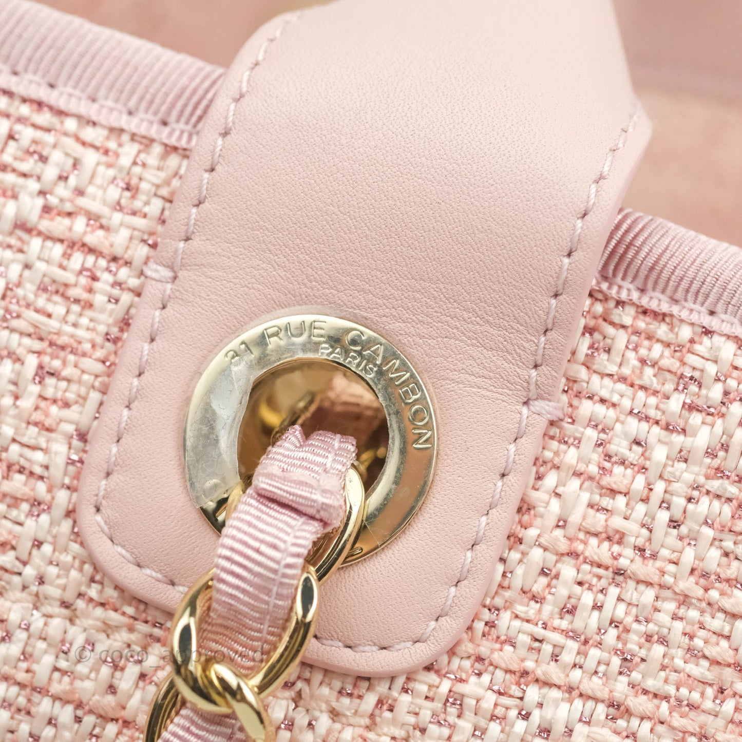 Chanel Large Deauville Pink Tweed Glittering Gold Hardware