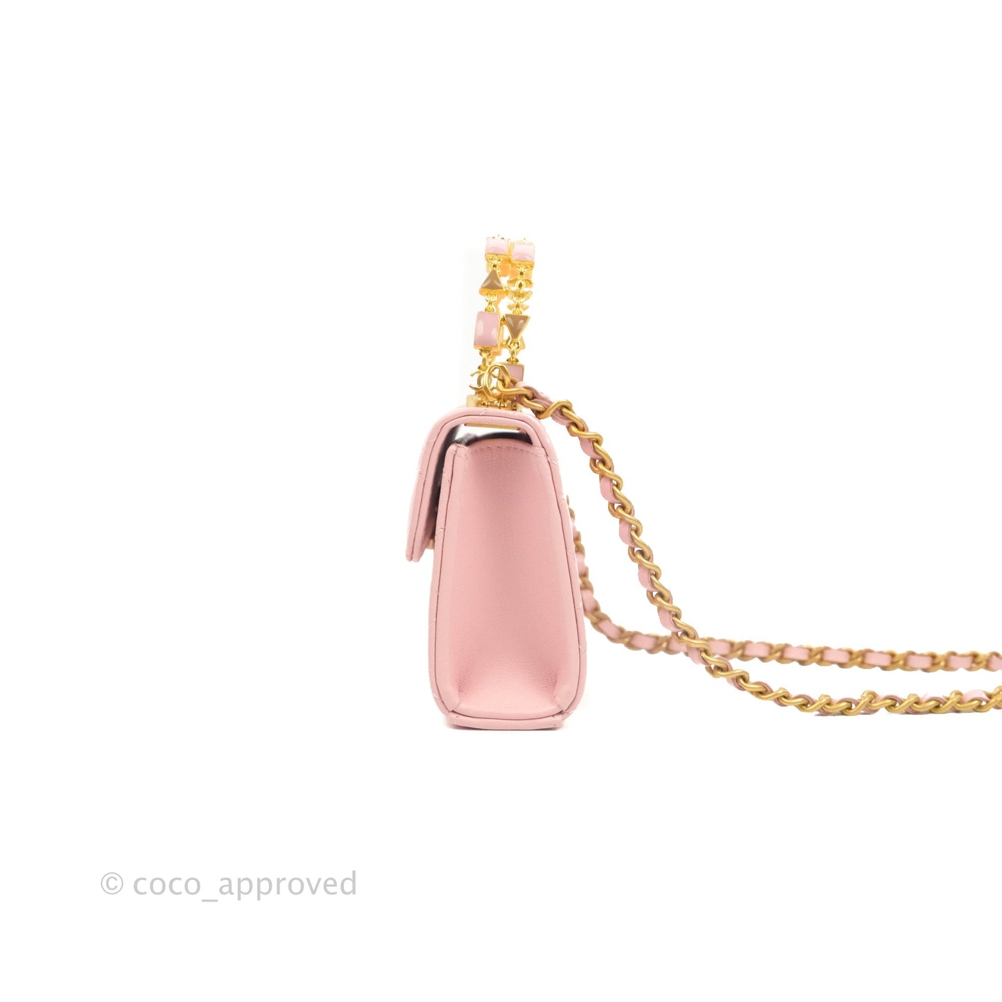Chanel Mini Enamel Handle Clutch on Chain Pink Lambskin Gold Hardware 22B