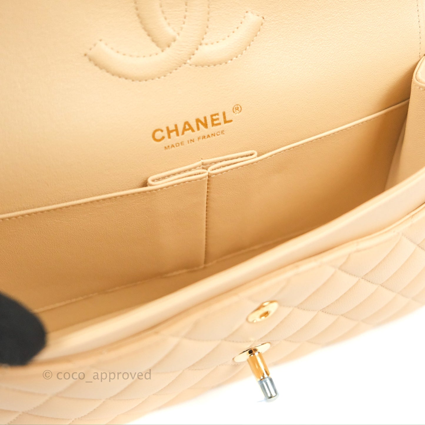 Chanel Classic M/L Medium Flap Quilted Beige Lambskin Gold Hardware