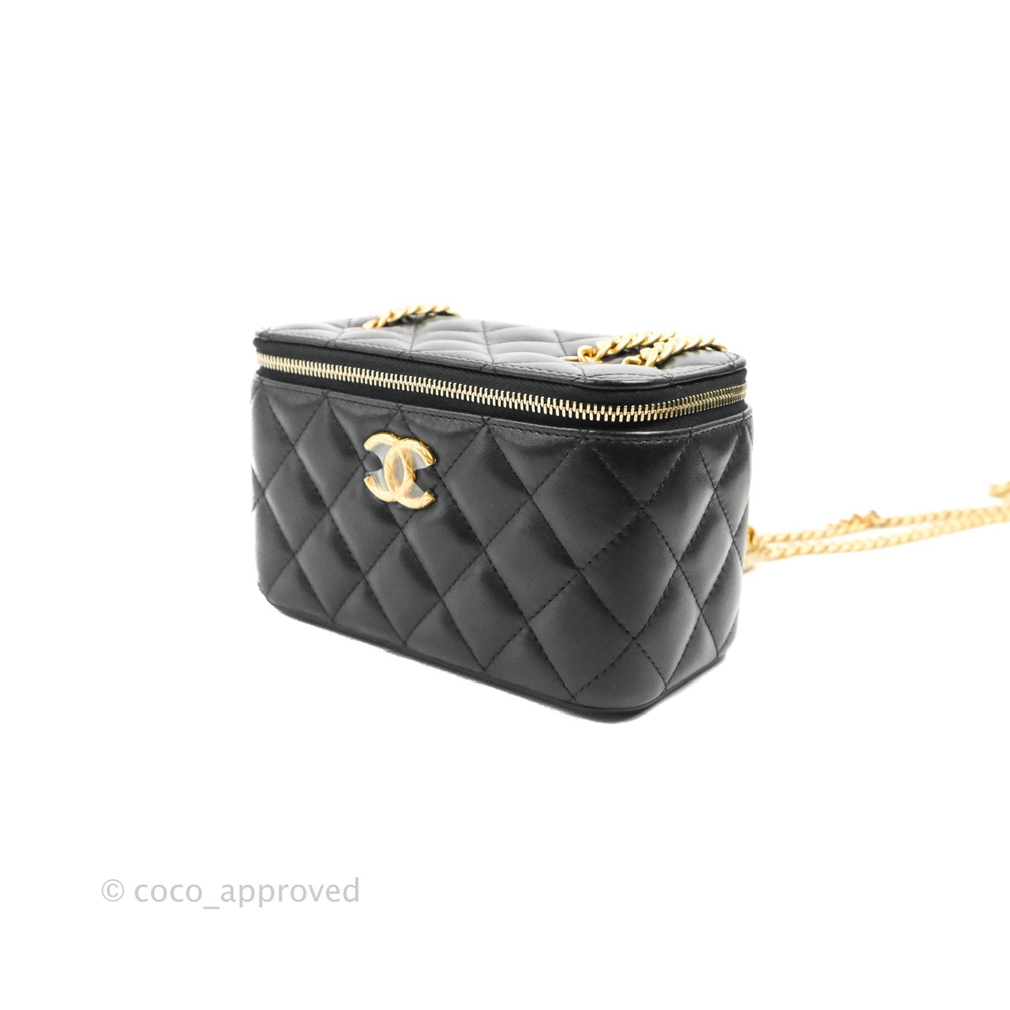 Chanel Vanity with Adjustable Chain Black Lambskin Aged Gold Hardware 22K