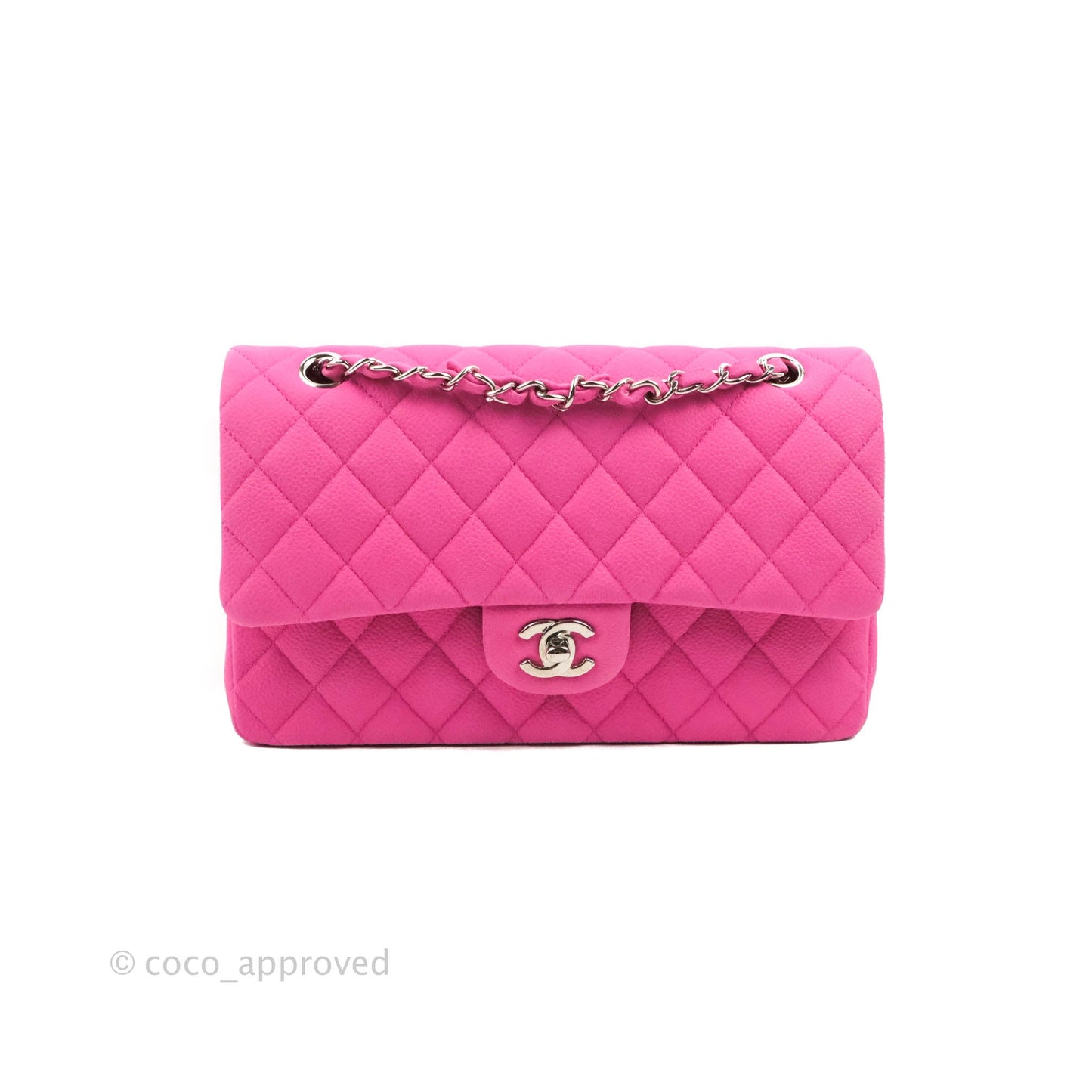Chanel Classic M/L Medium Flap Quilted Pink Matte Caviar Silver Hardware