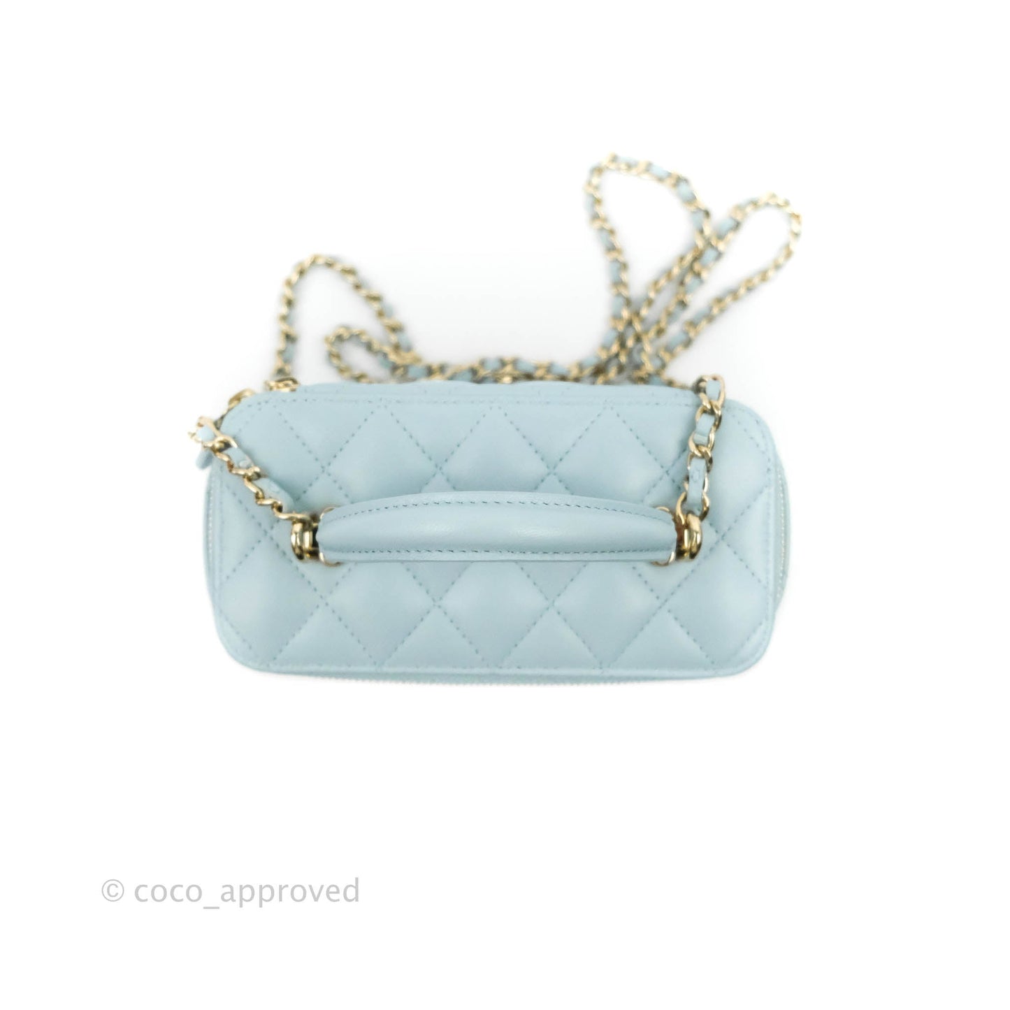 Chanel Vanity Rectangular Top Handle Light Blue Lambskin Gold Hardware