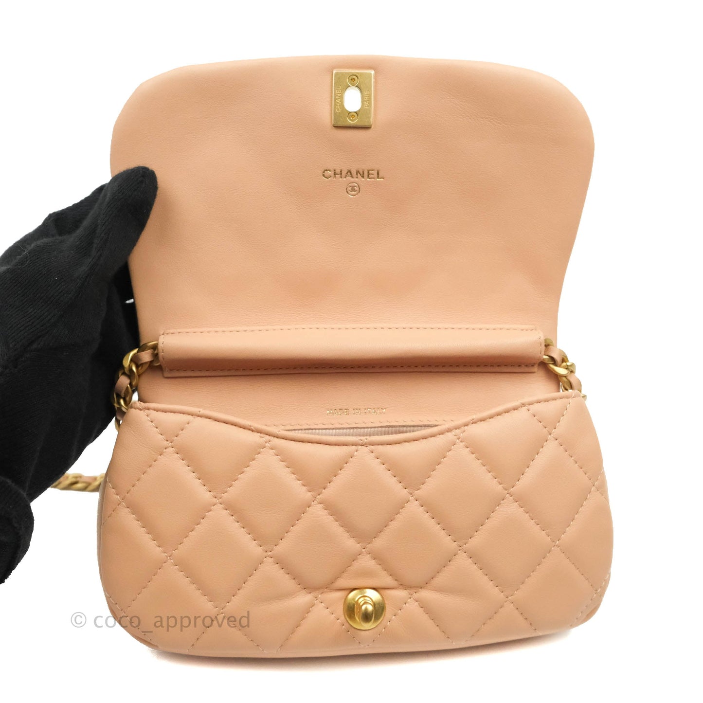 Chanel Clutch with Chain Beige Pink Calfskin Aged Gold Hardware