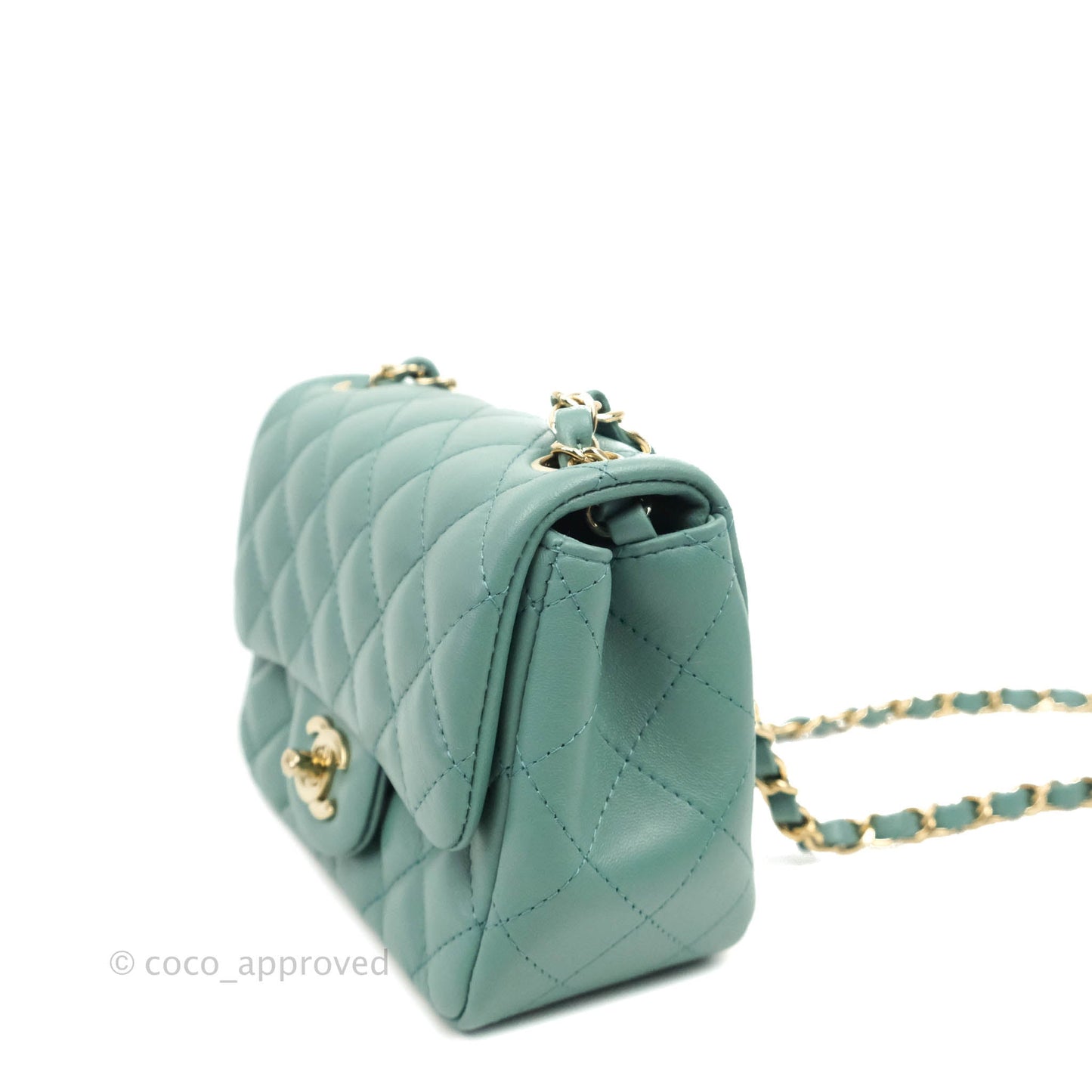 Chanel Mini Square Teal Green Lambskin Gold Hardware