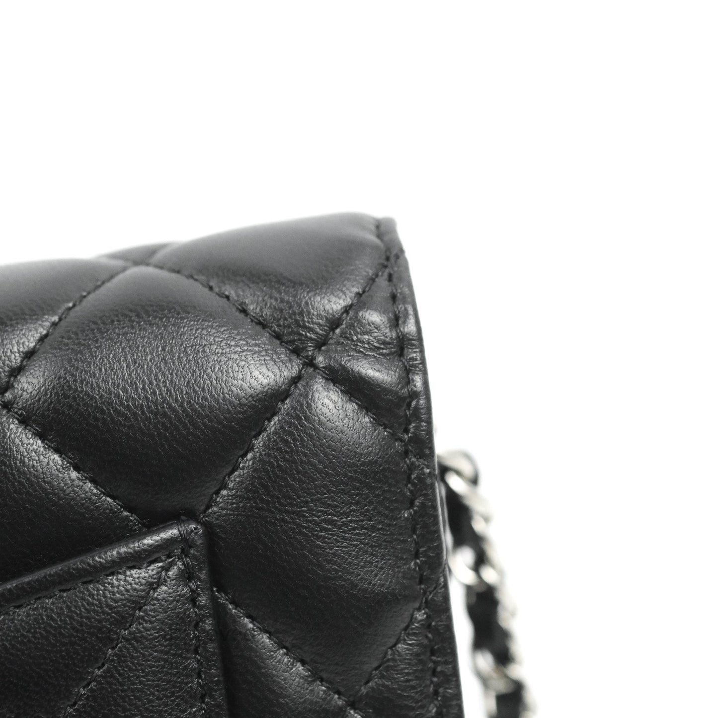 Chanel Quilted Wallet on Chain WOC Black Lambskin Silver Hardware