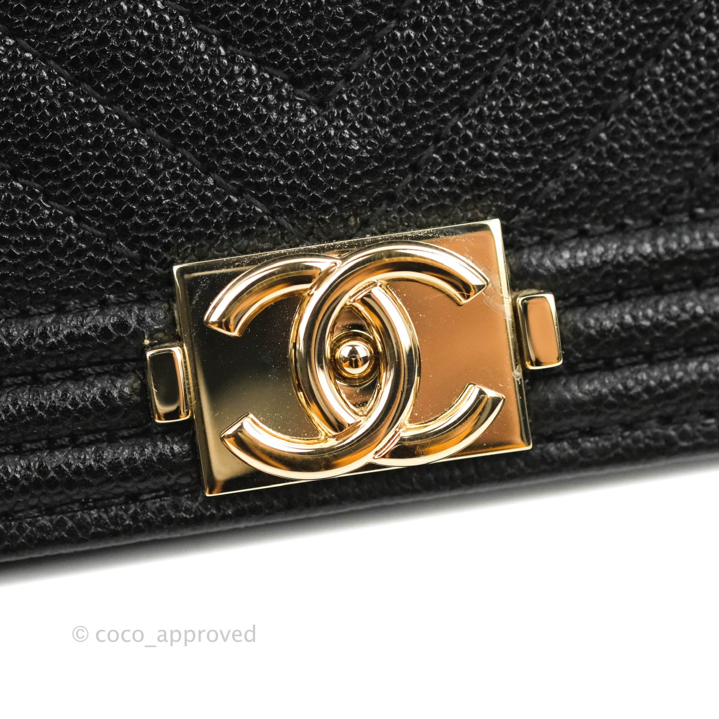 Chanel Chevron Boy Wallet On Chain Black Caviar Gold Hardware