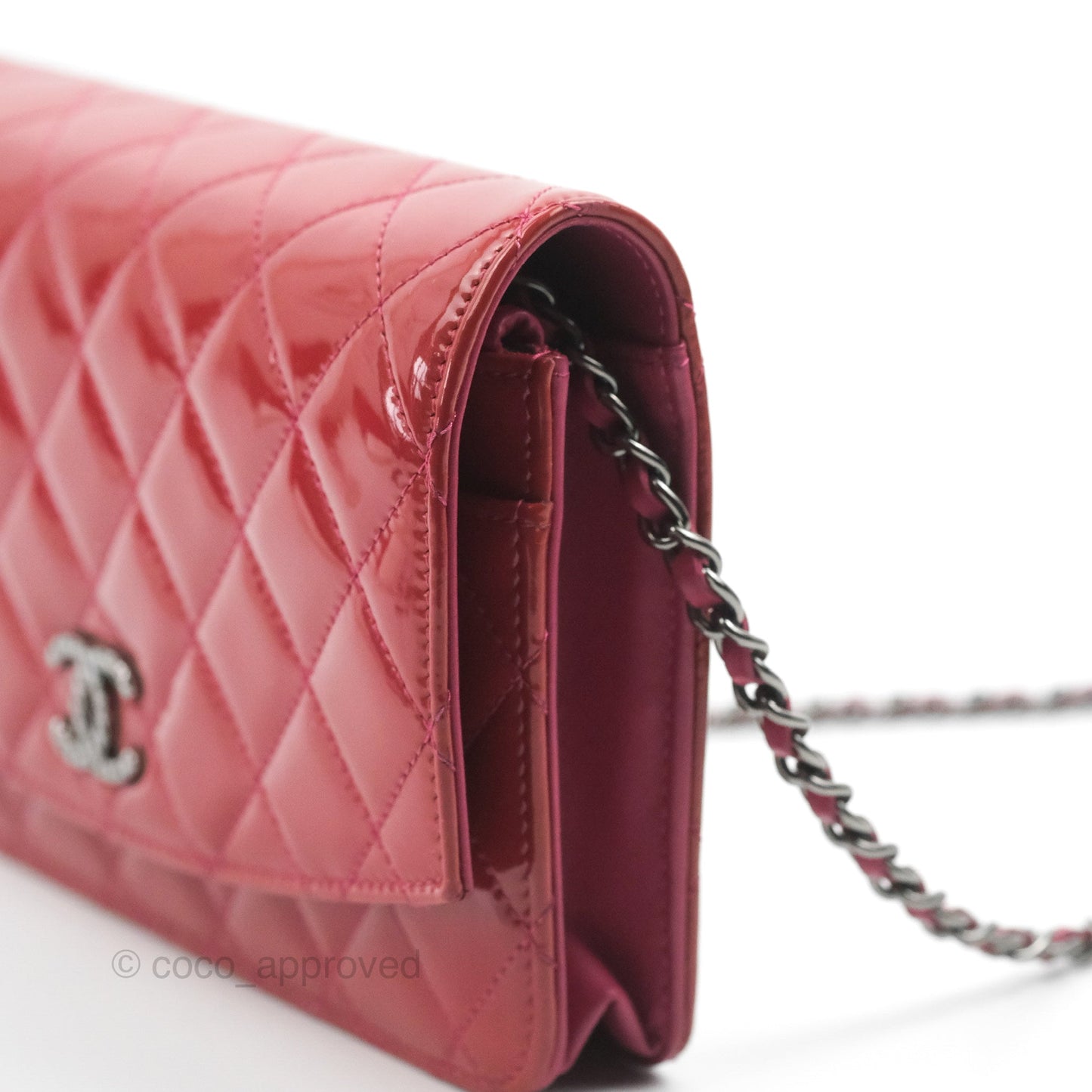 Chanel Wallet on Chain WOC Quilted Red Patent Ruthenium Hardware