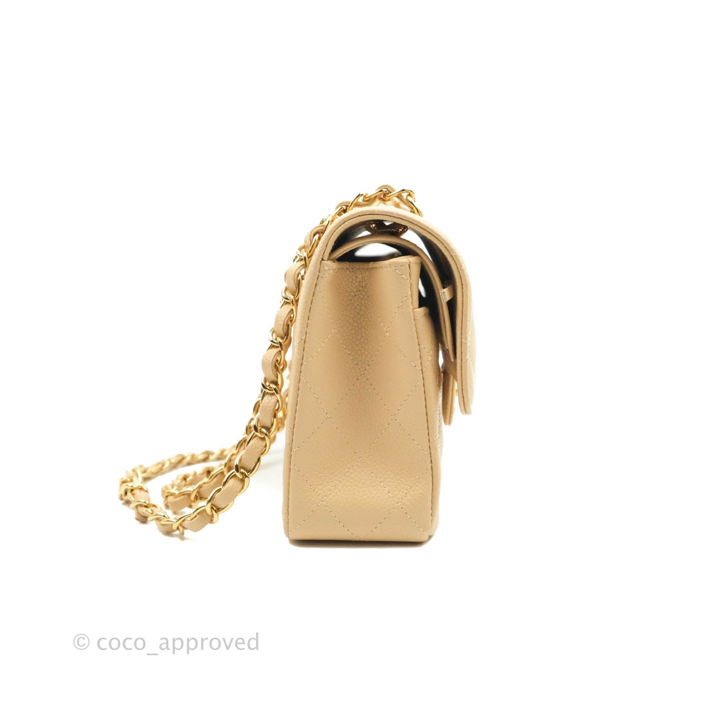 Chanel S/M Small Classic Quilted Flap Beige Caviar Gold Hardware