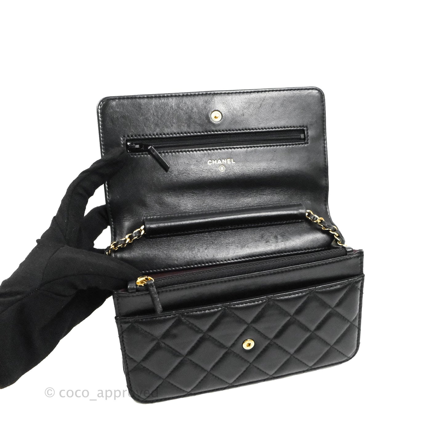Chanel Quilted Classic WOC Black Lambskin Gold Hardware