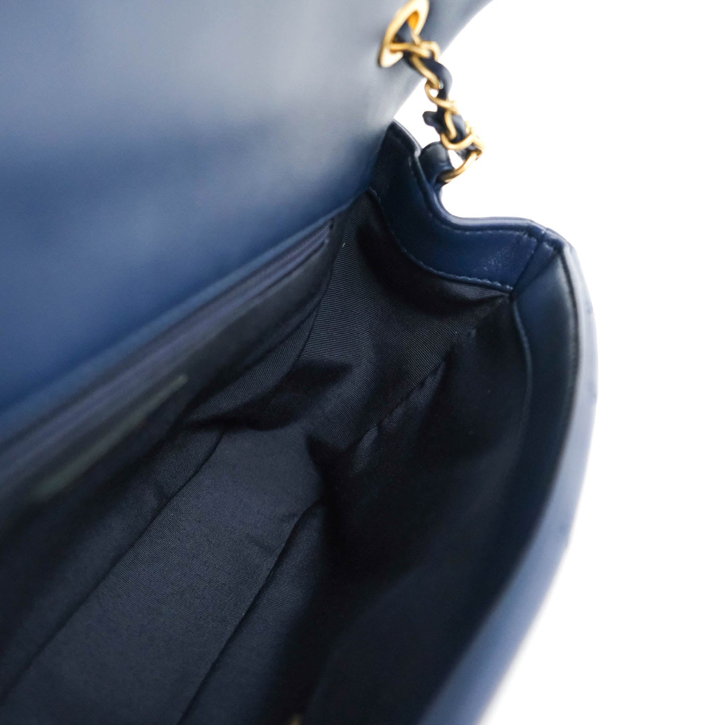 Chanel Circular Handle Flap Bag Navy Lambskin Aged Gold Hardware