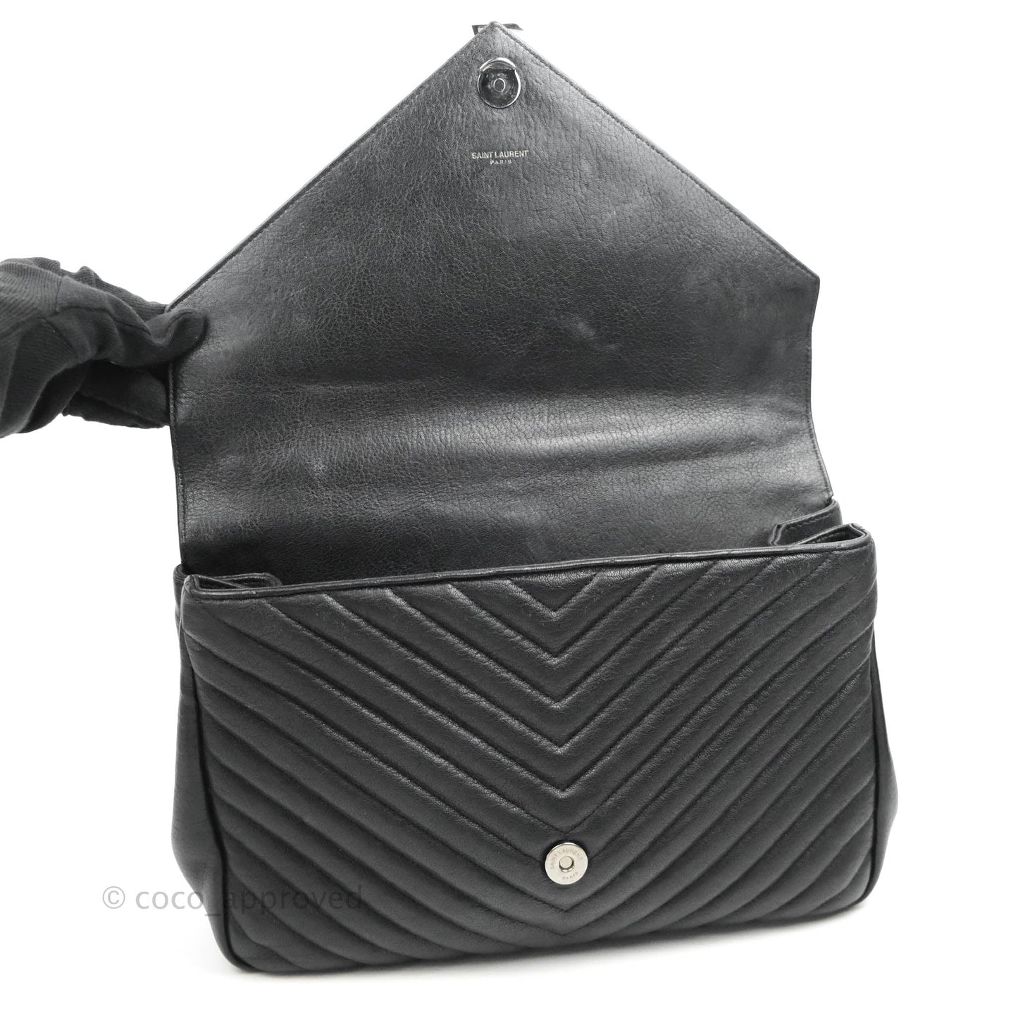 Saint Laurent Chevron Large College Black Chain Bag Ruthenium Hardware