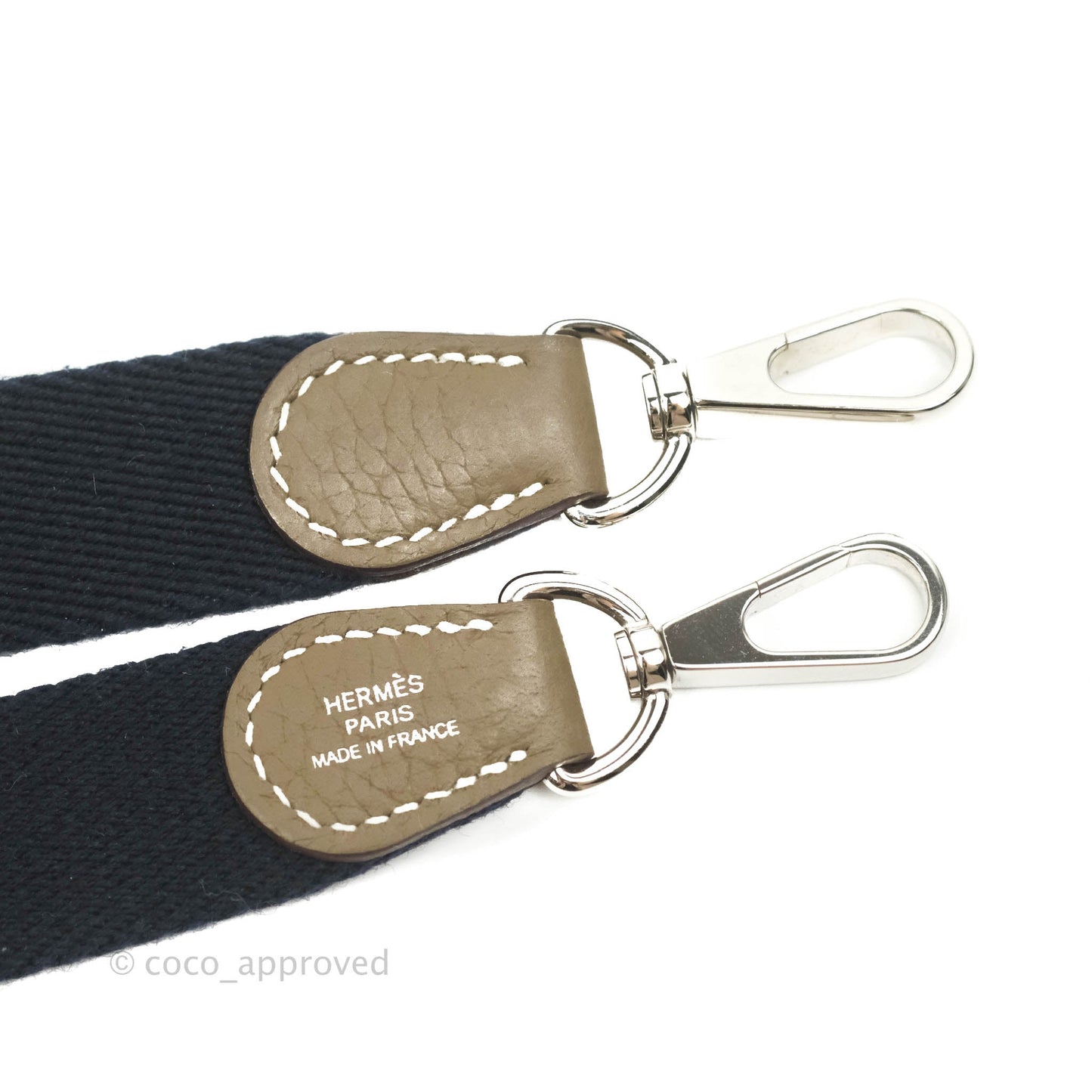 Hermès Mini Evelyne Etoupe Clemence Palladium Hardware with Bleu Indigo Strap