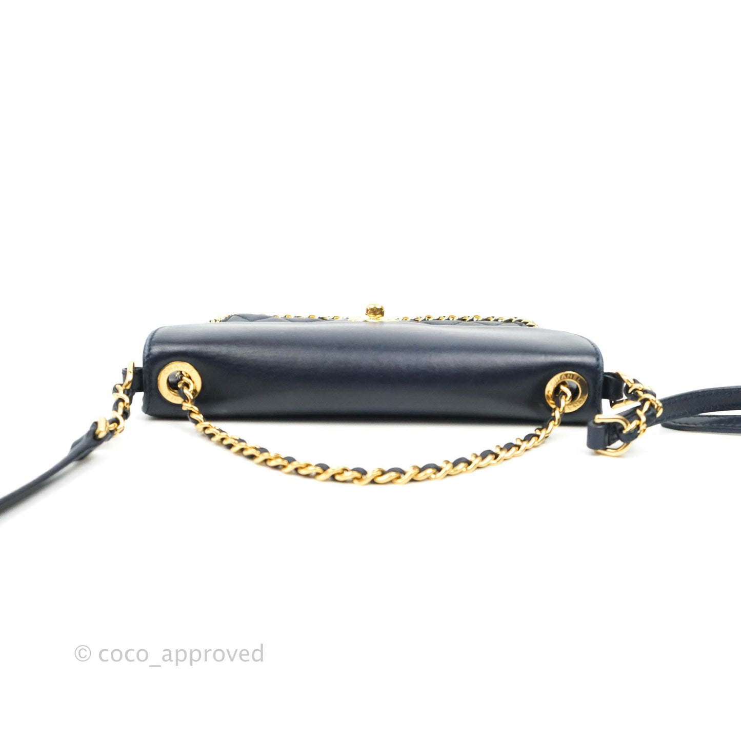 Chanel Flat Flap Bag With Chain Navy Calfskin Gold Hardware