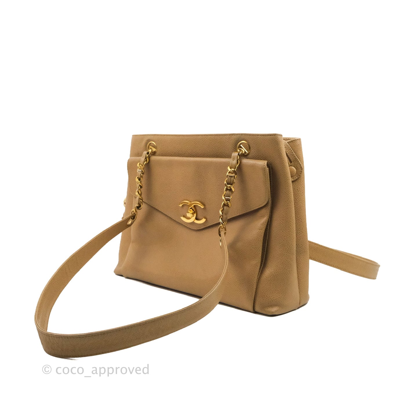 Chanel Vintage Tote Beige Caviar 24K Gold Hardware