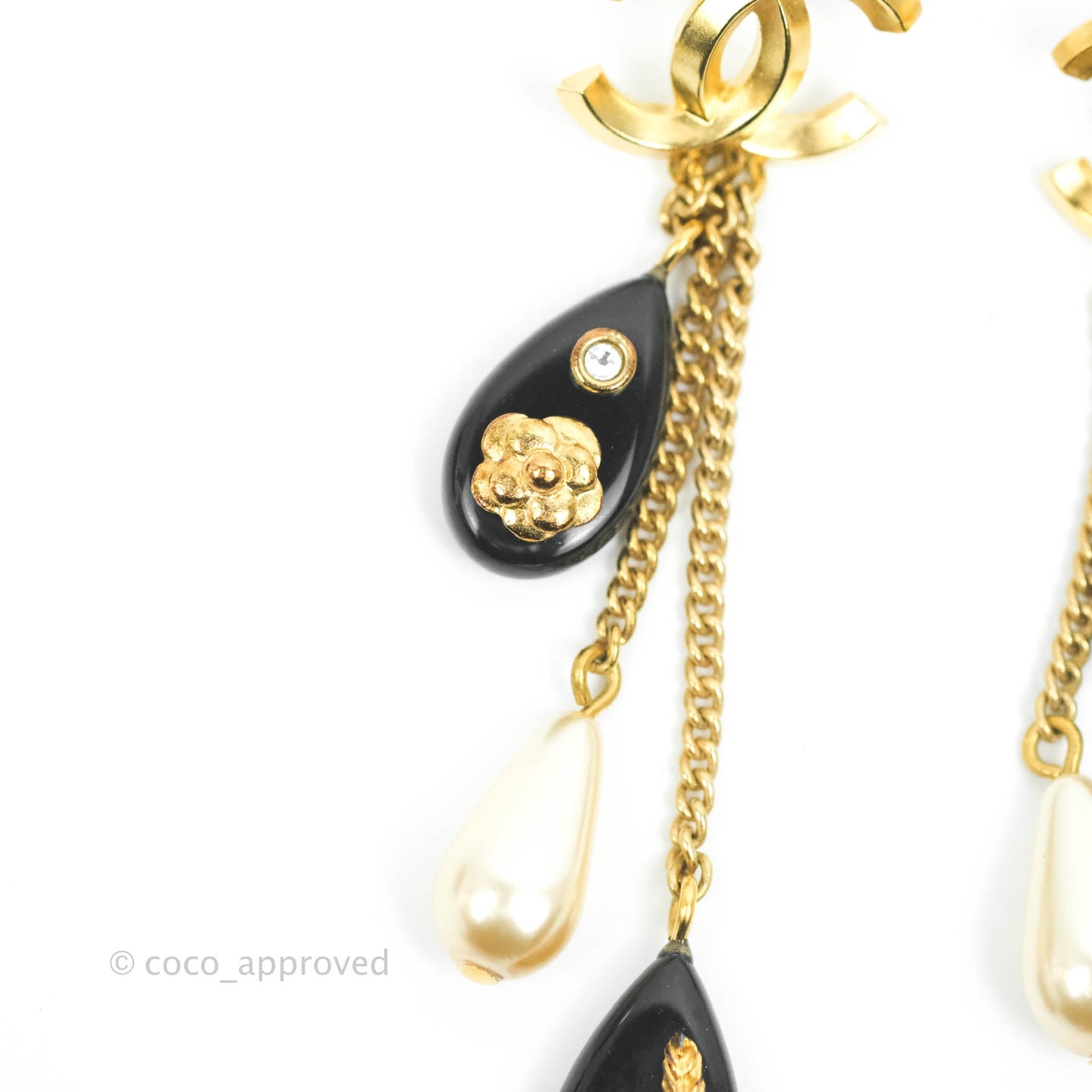 Chanel Dangling Multi Chain Camellia CC Earrings Gold Tone