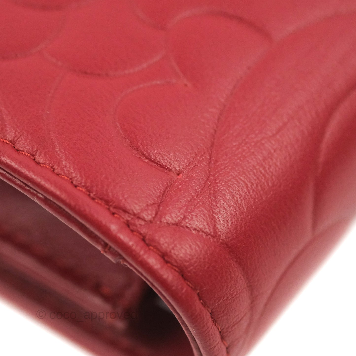 Chanel Camellia Embossed Wallet On Chain WOC Red Lambskin Silver Hardware