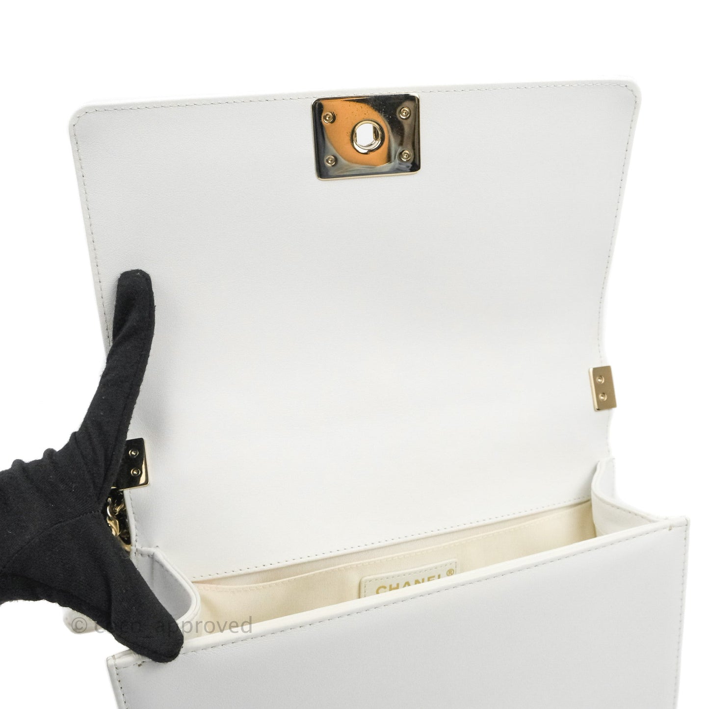 Chanel Quilted Medium Boy White Calfskin Gold Hardware