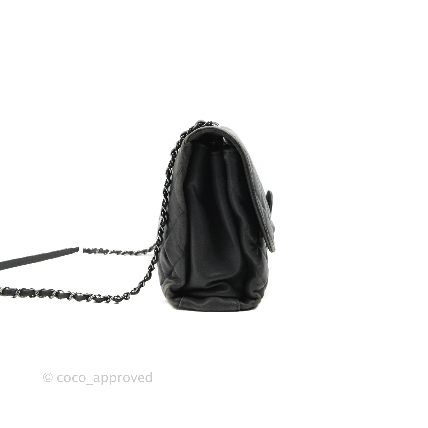 Chanel Quilted Jumbo Coco Loop Flap Dark Grey Lambskin Silver Hardware