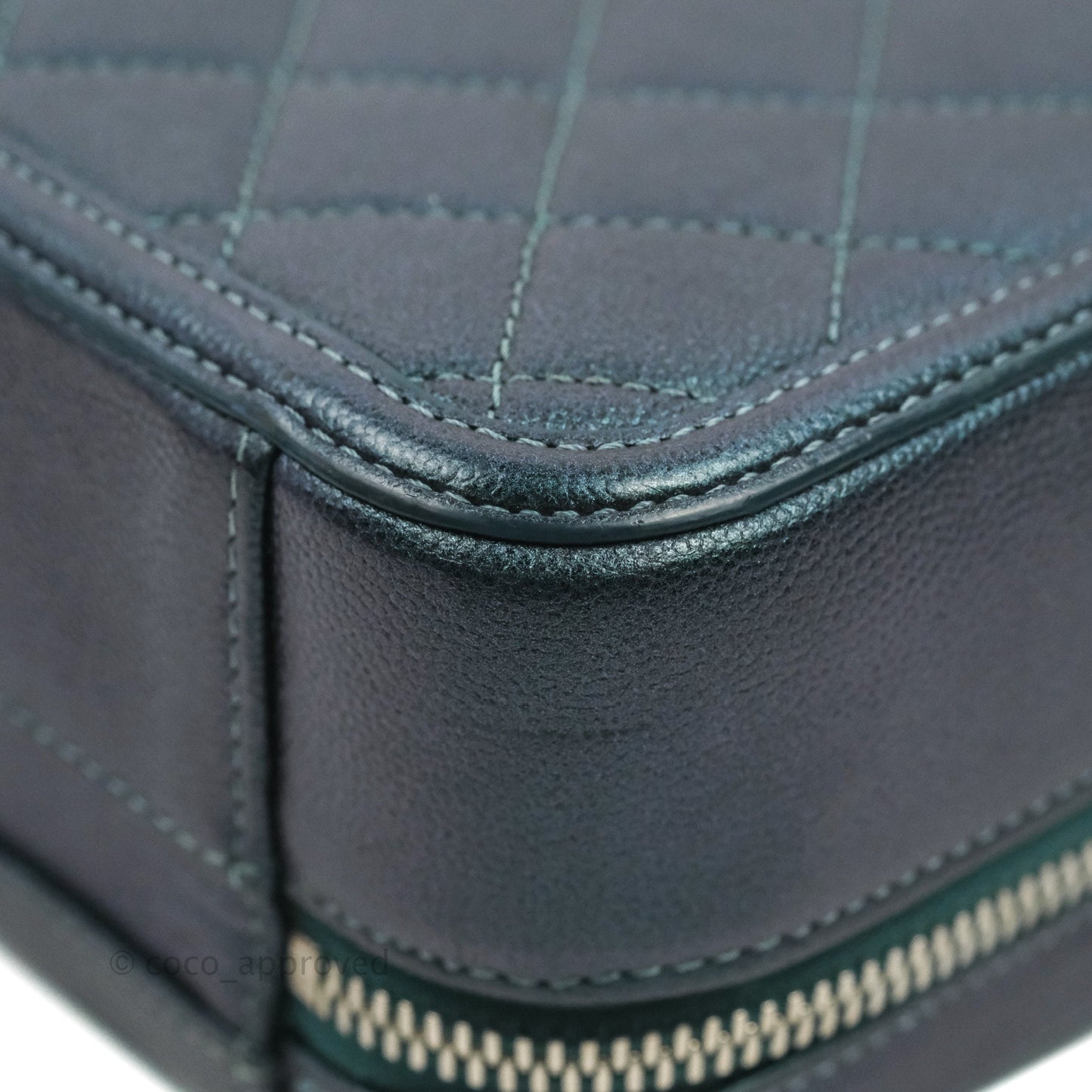 Chanel Quilted Medium CC Filigree Vanity Case Iridescent Dark Turquoise Caviar Rainbow Hardware
