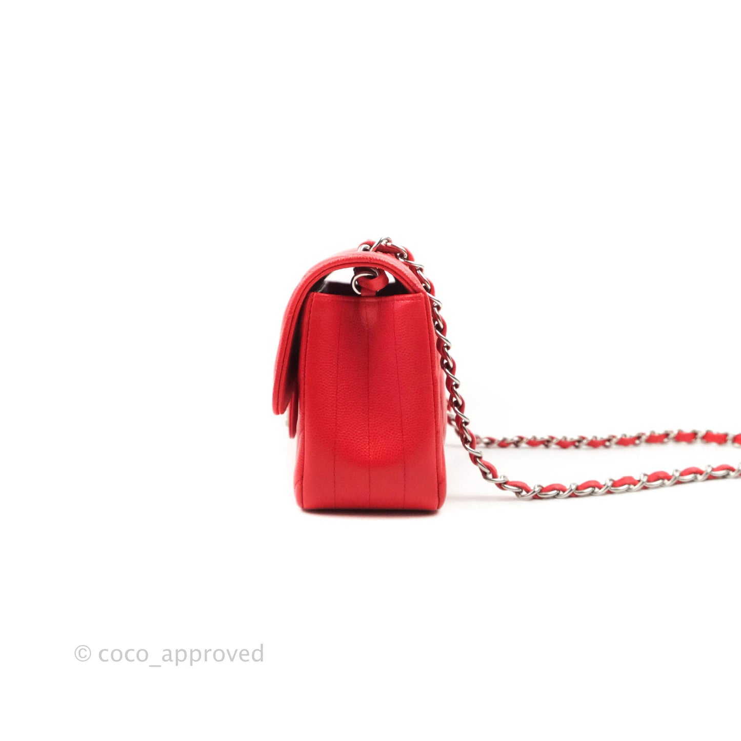 Chanel Quilted Mini Rectangular Flap Red Chevron Caviar Silver Hardware