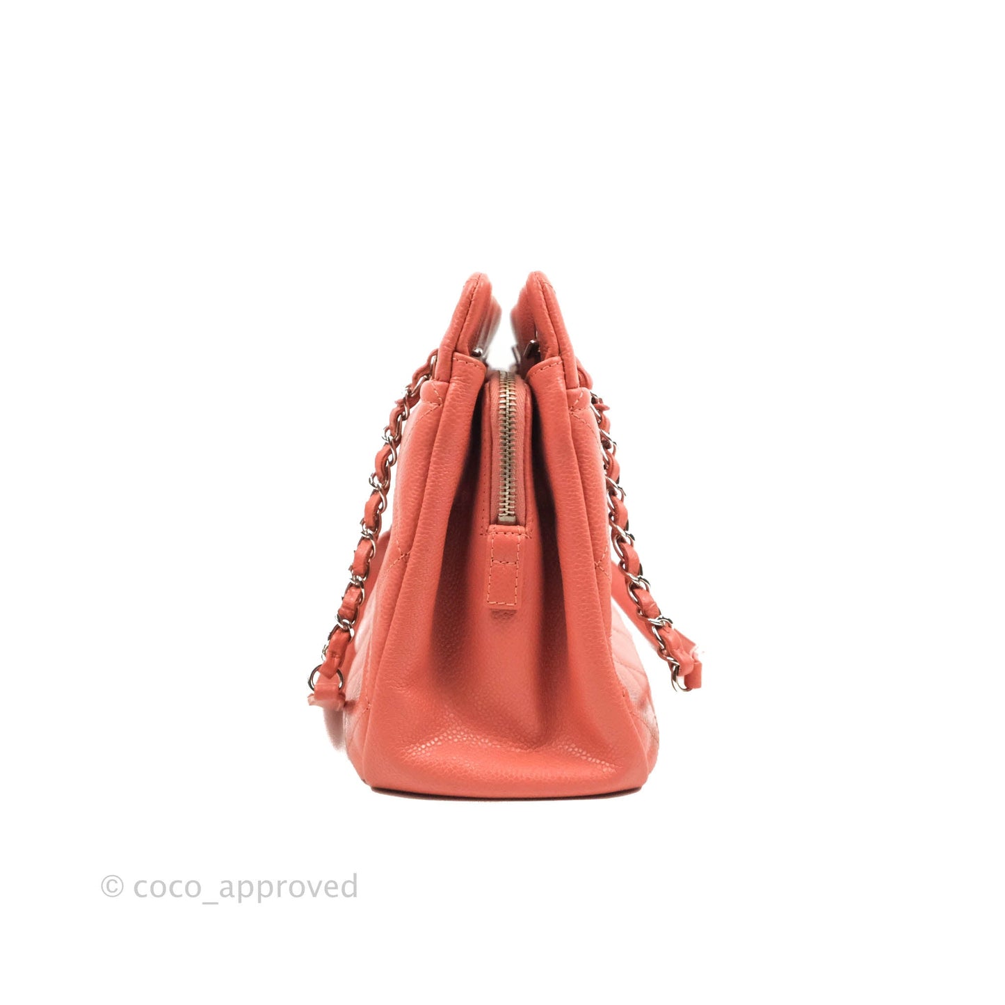 Chanel Quilted Caviar Leather Timeless CC Soft Shopping Tote Bag Coral Pink