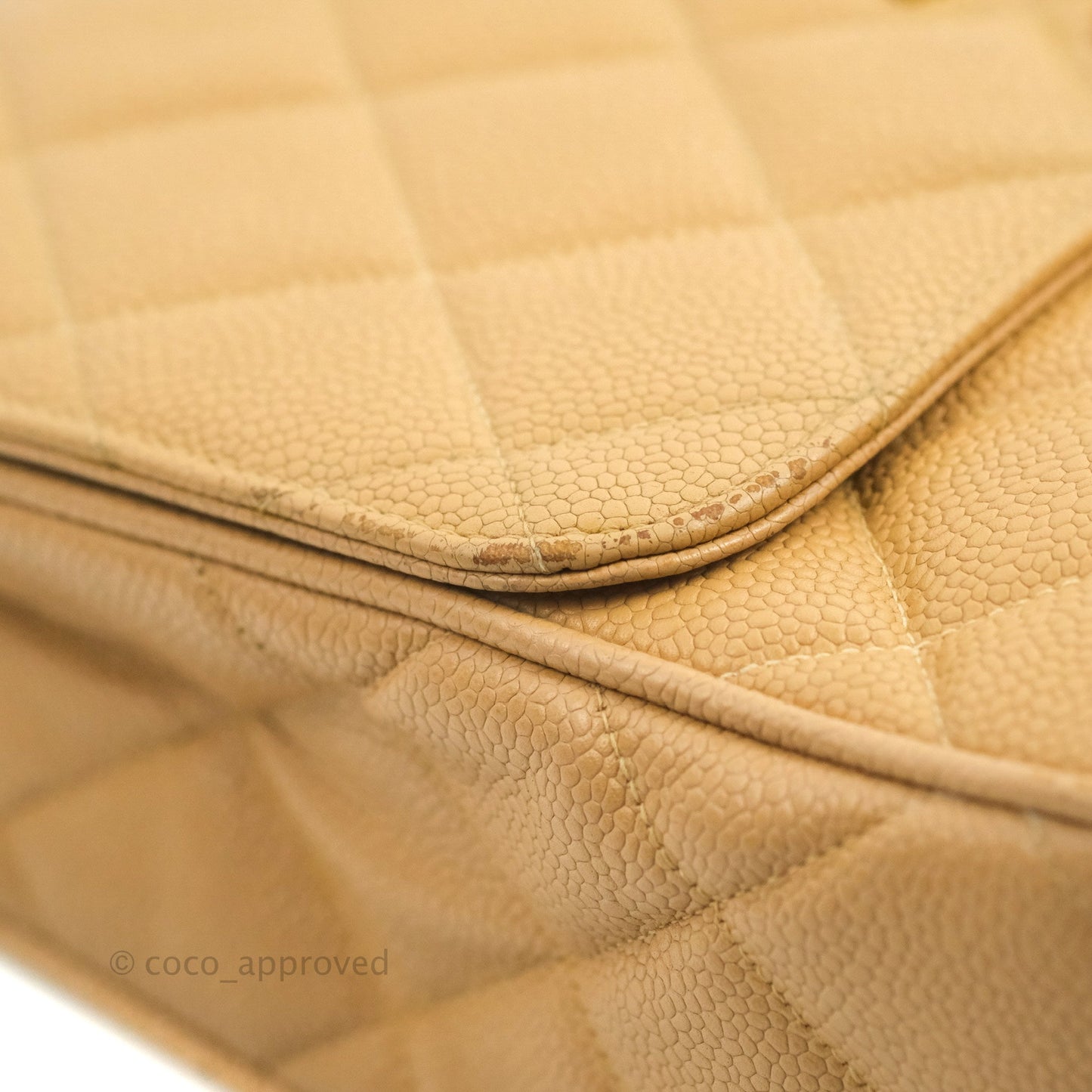 Chanel Vintage CC Large Square Flap Bag Beige Caviar 24K Gold Hardware