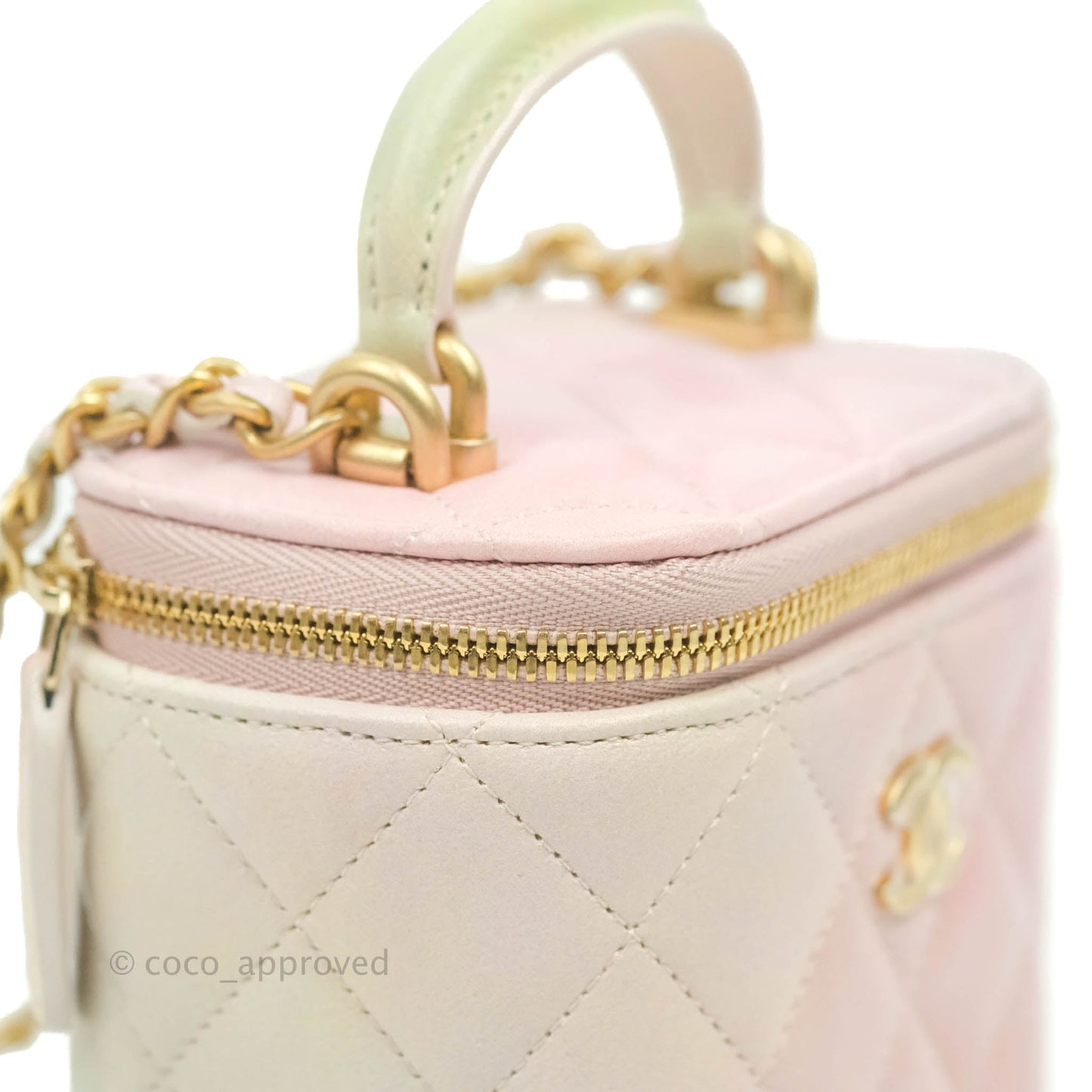 Chanel Mini Top Handle Vanity With Chain Rainbow Lambskin Aged Gold Hardware
