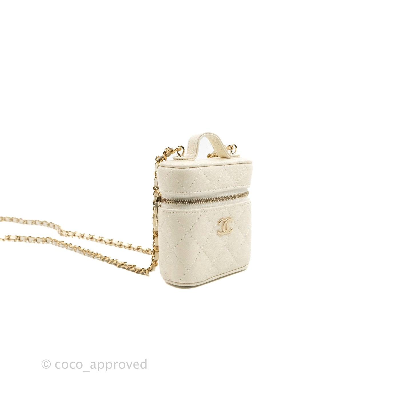 Chanel Quilted Small Handle With Care Vanity Case With Chain Ivory Caviar Gold Hardware