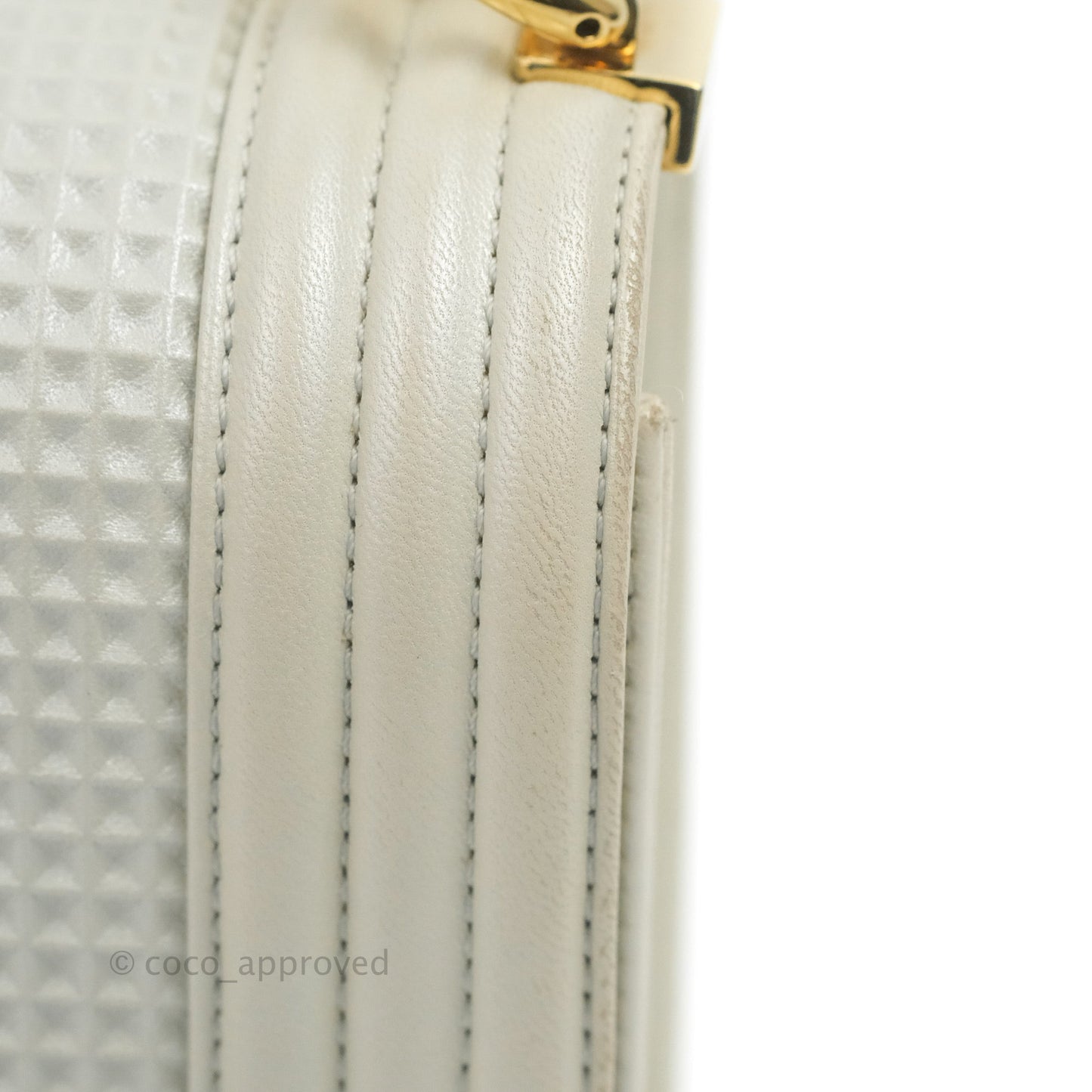 Chanel Cube Embossed Medium Boy Bag Iridescent Pearl White Lambskin Gold Hardware
