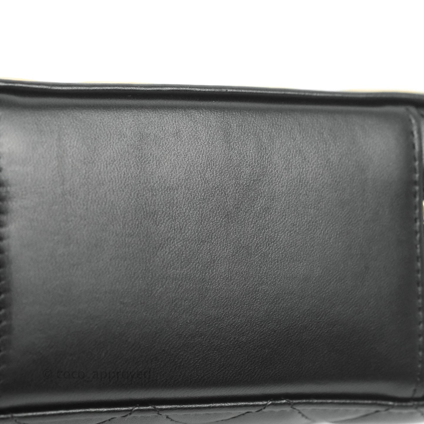 Chanel Quilted Golden Plate Vanity Case Black Lambskin Gold Hardware