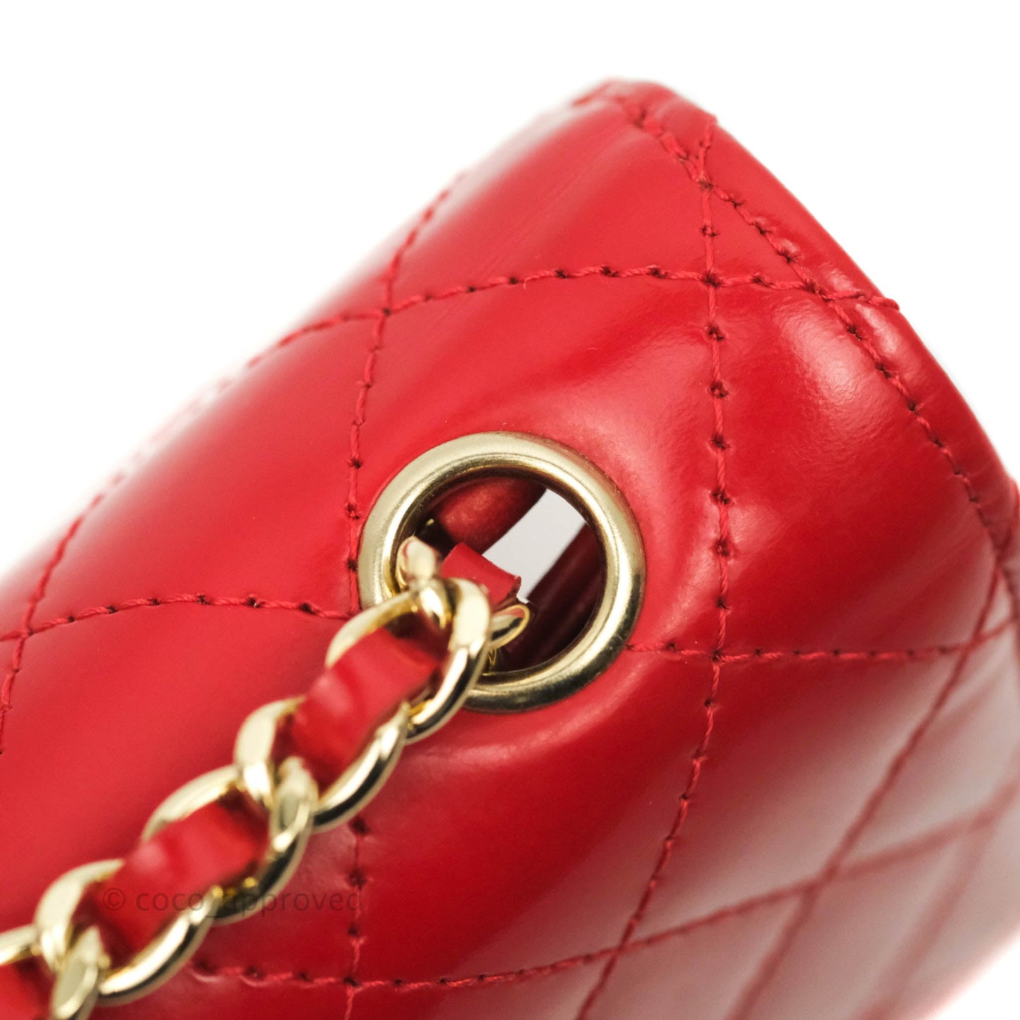 Chanel Flat Quilted Mini Flap Red Box Calfskin Gold Hardware