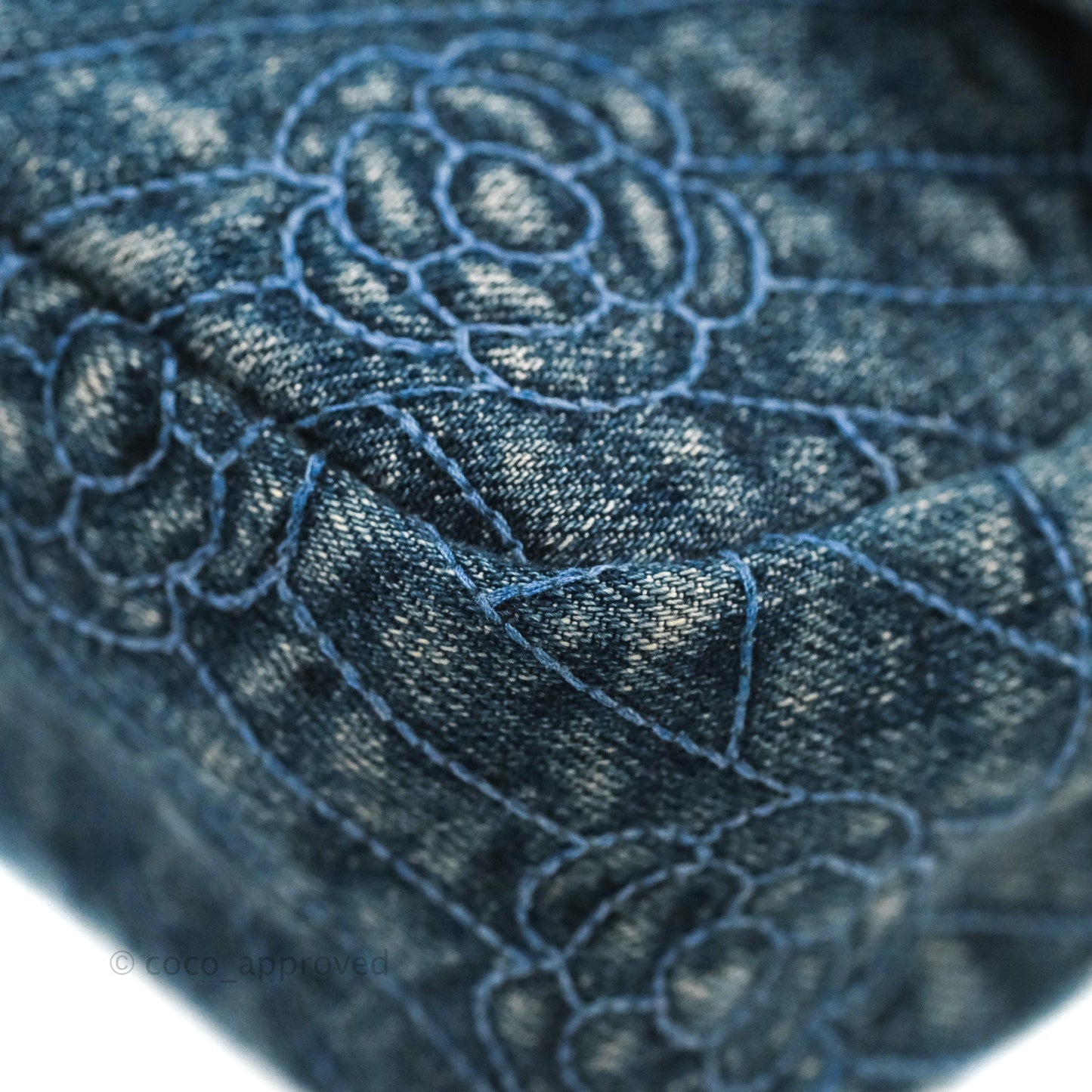 Chanel Camellia Embroidered Flap Bag Blue Washed Denim Silver Hardware