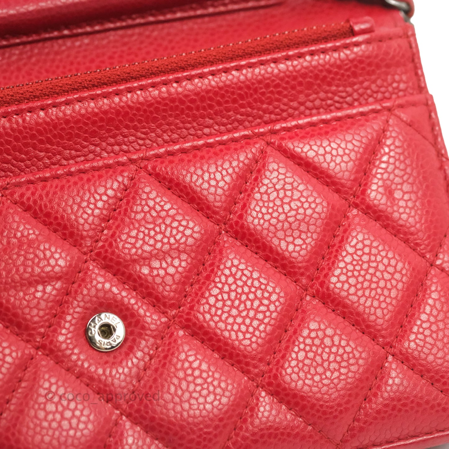 Chanel Quilted Classic Wallet on Chain WOC Red Caviar Ruthenium Hardware