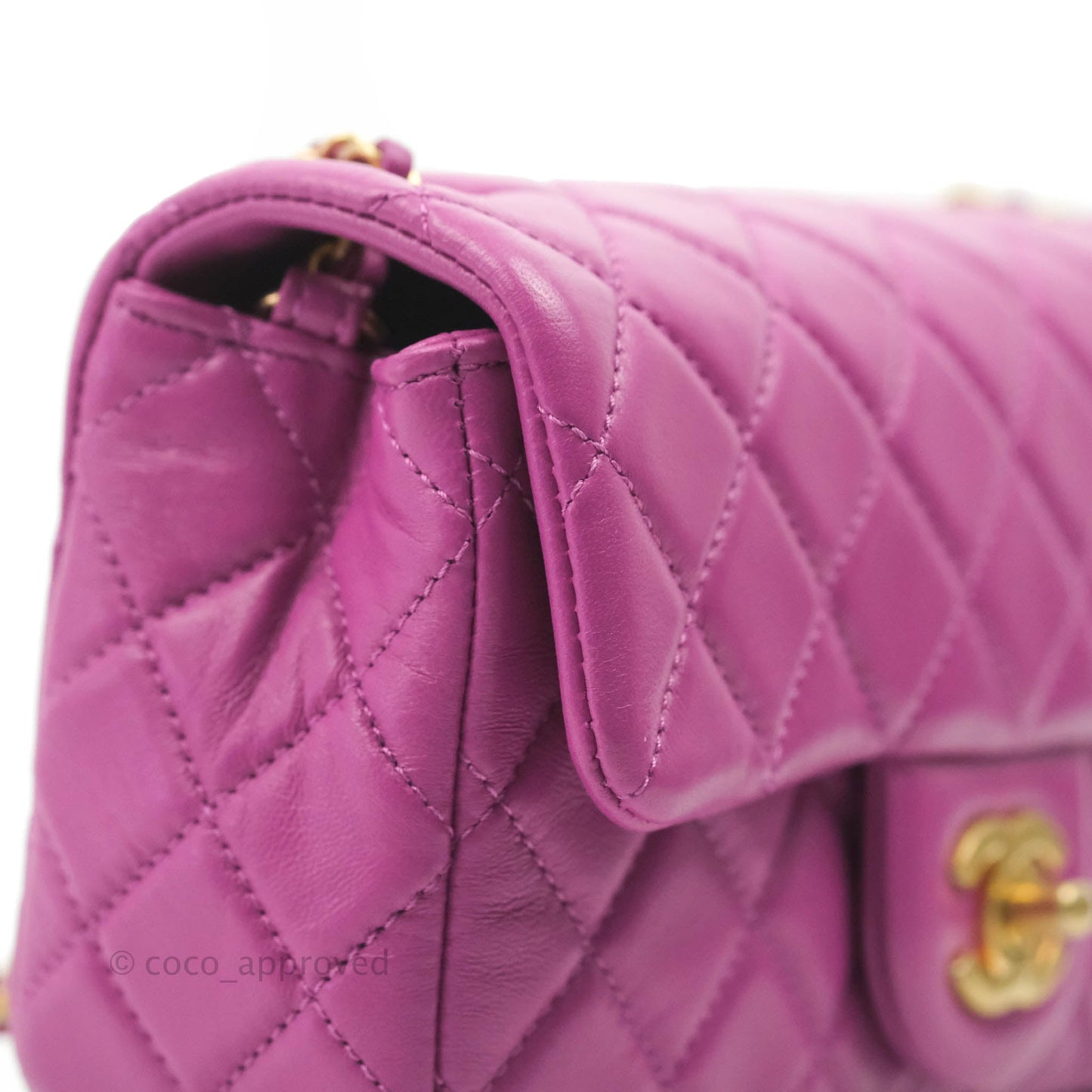 Chanel Mini Rectangular Pearl Crush Quilted Purple Lambskin Aged Gold Hardware