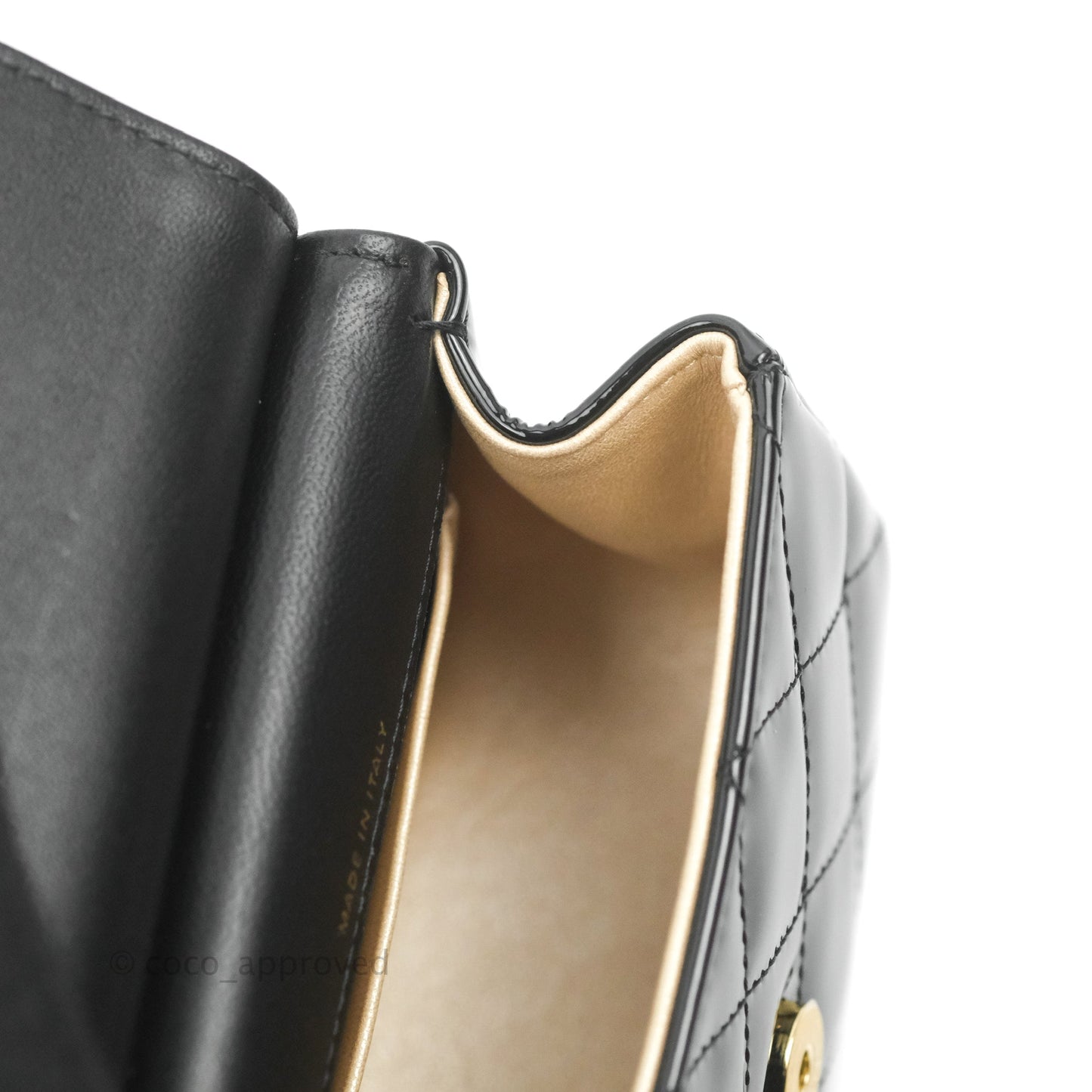 Chanel Quilted Clutch With Chain Patent Metal Black Gold Hardware
