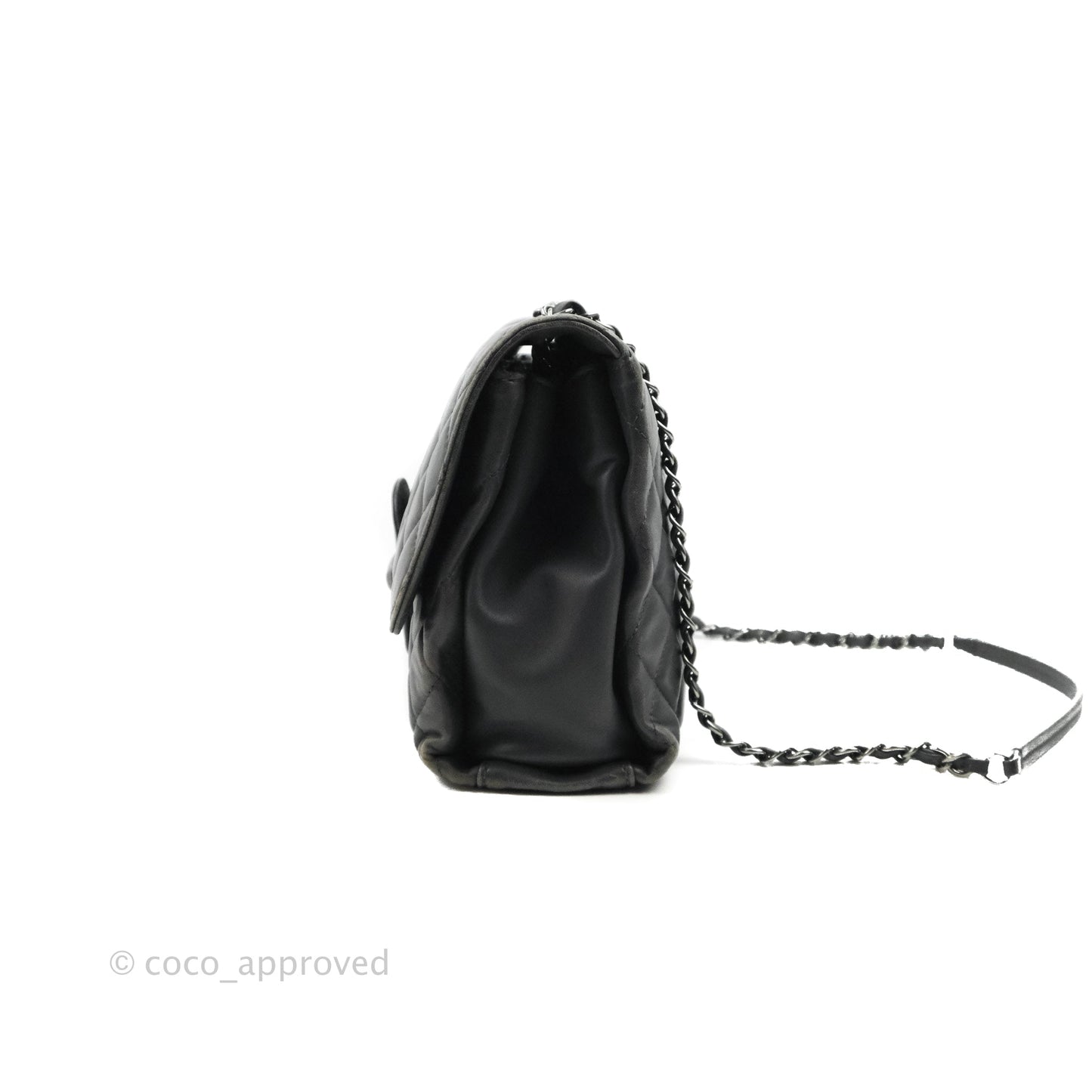 Chanel Quilted Jumbo Coco Loop Flap Dark Grey Lambskin Silver Hardware
