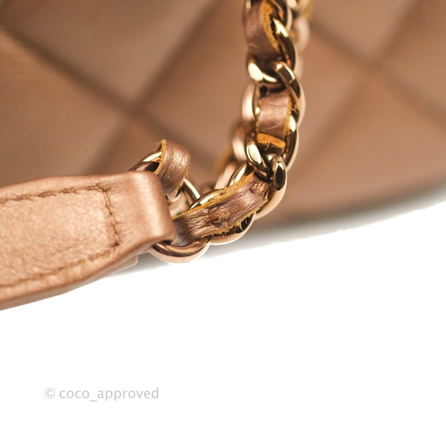 Chanel Iridescent Goatskin Quilted Small CC Eyelet Tote Copper Rose Gold