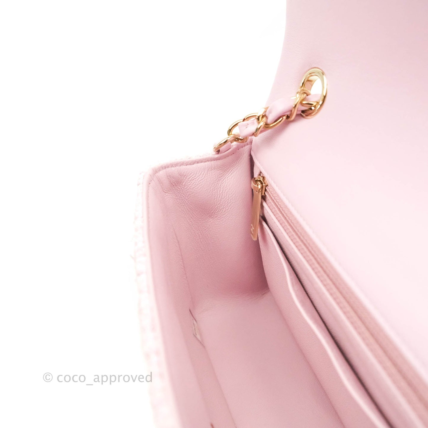 Chanel Classic Mini Rectangular Flap Pink Tweed Gold Hardware