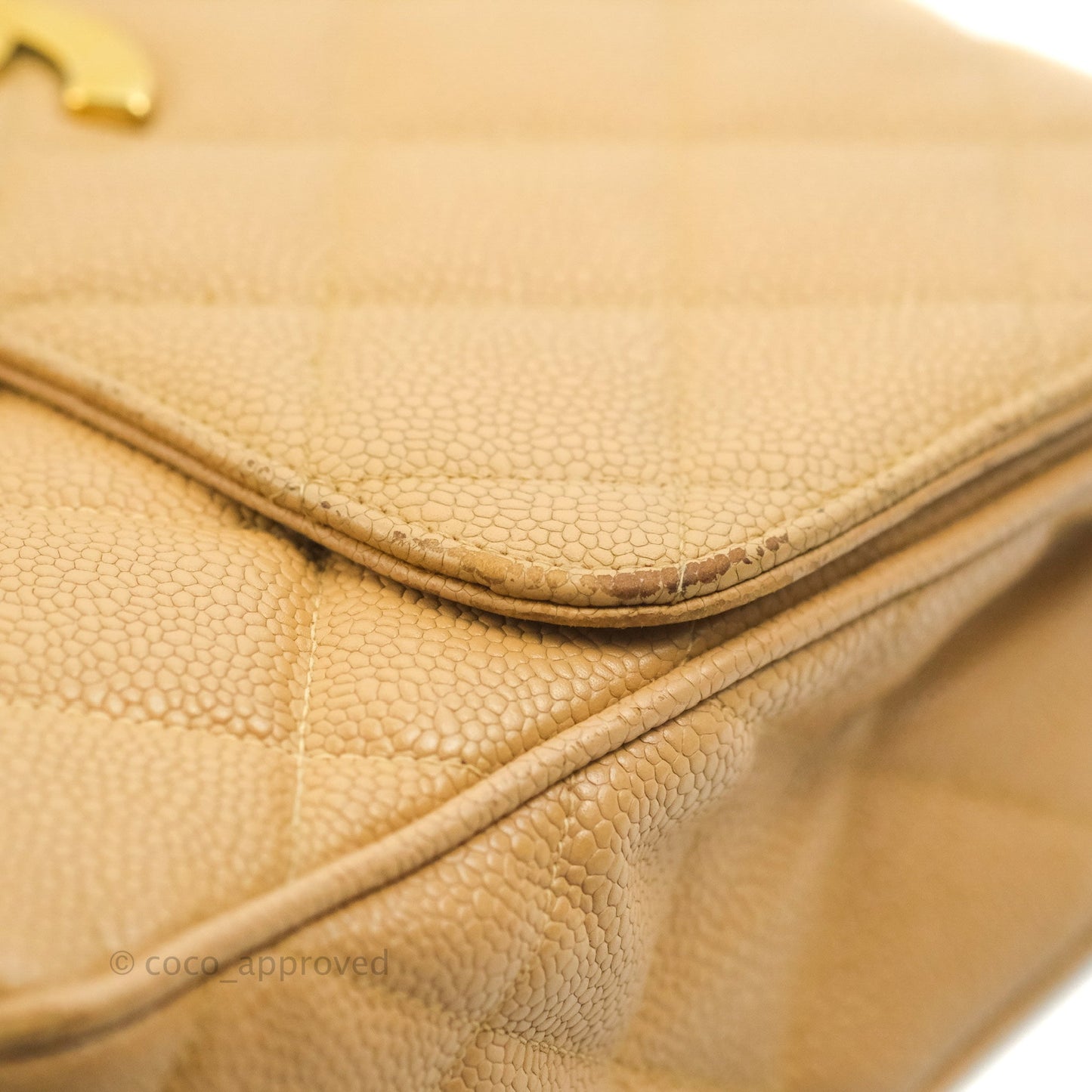 Chanel Vintage CC Large Square Flap Bag Beige Caviar 24K Gold Hardware