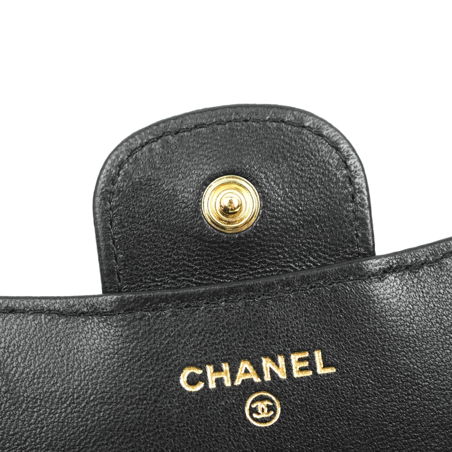 Chanel Mini Handle Flap Coin Purse With Chain Black Lambskin Gold Hardware