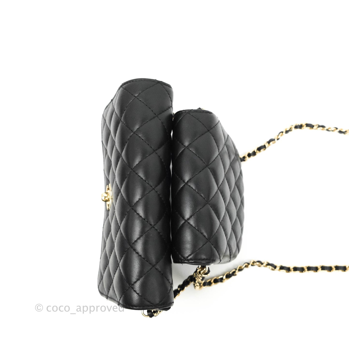 Chanel Classic Twin Flap Bag Side Pack Black Lambskin Gold Hardware