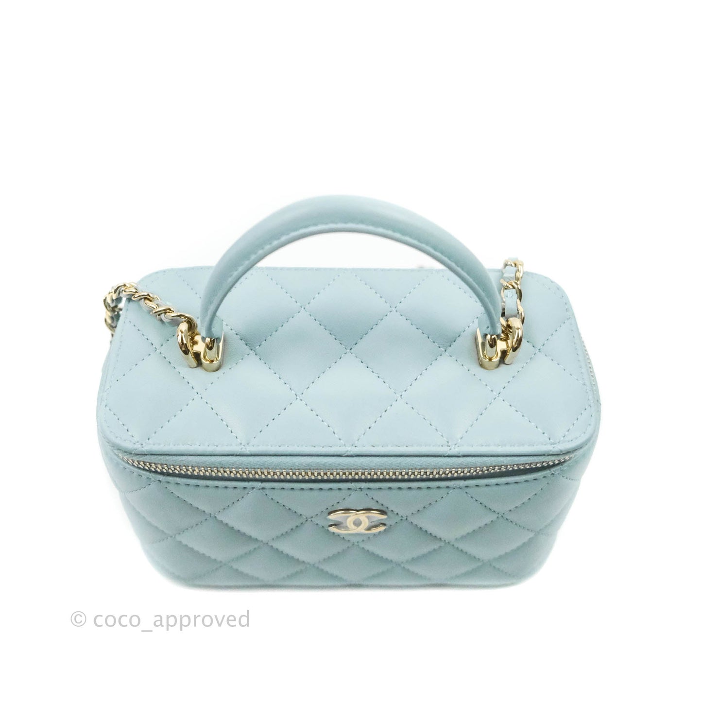 Chanel Vanity Rectangular Top Handle Light Blue Lambskin Gold Hardware