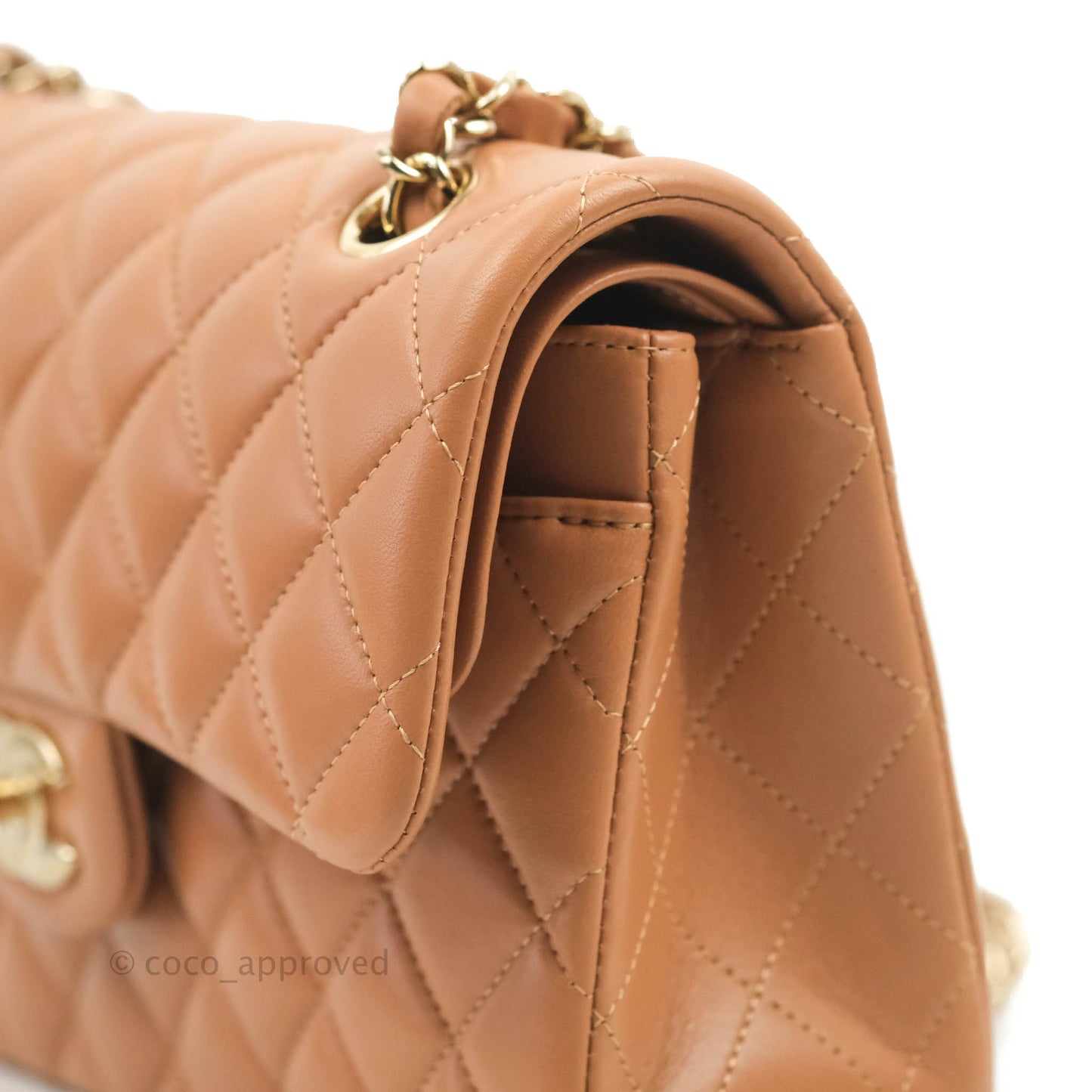 Chanel Small Classic Quilted Flap Dark Beige Caramel Lambskin Gold Hardware