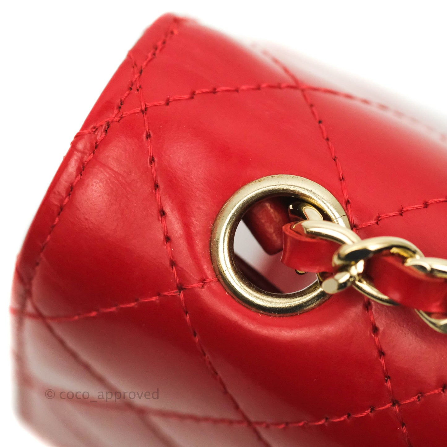 Chanel Flat Quilted Mini Flap Red Box Calfskin Gold Hardware