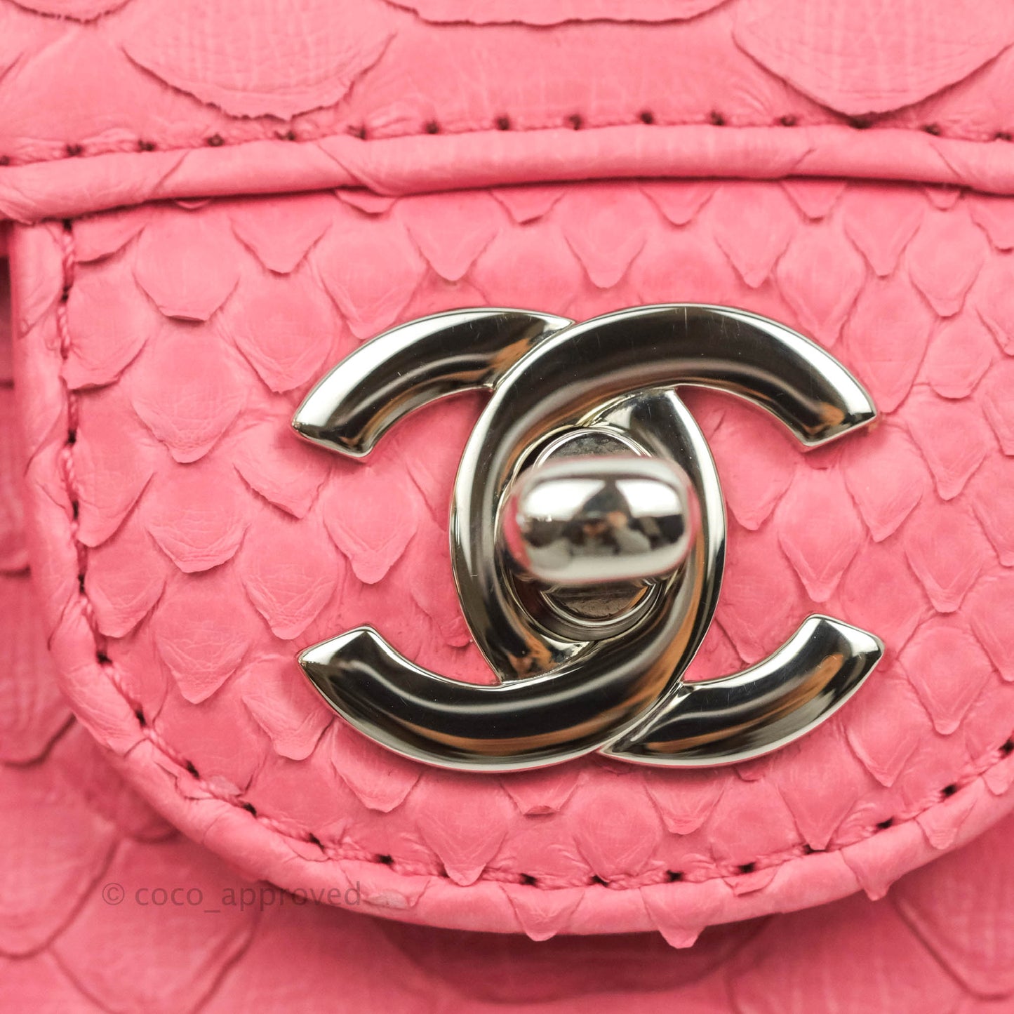Chanel Quilted Mini Rectangular Python Pink Silver Hardware