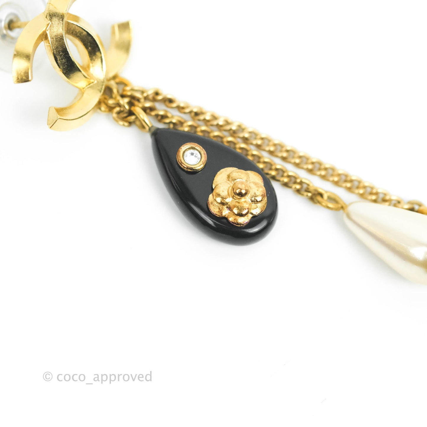 Chanel Dangling Multi Chain Camellia CC Earrings Gold Tone