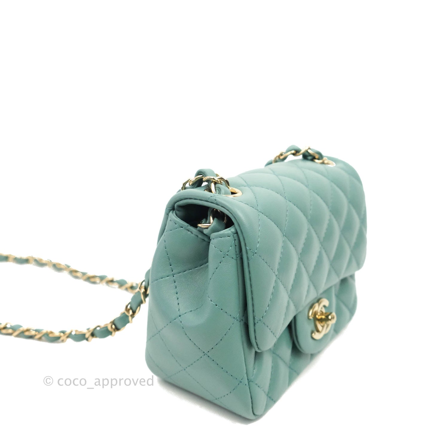 Chanel Mini Square Teal Green Lambskin Gold Hardware